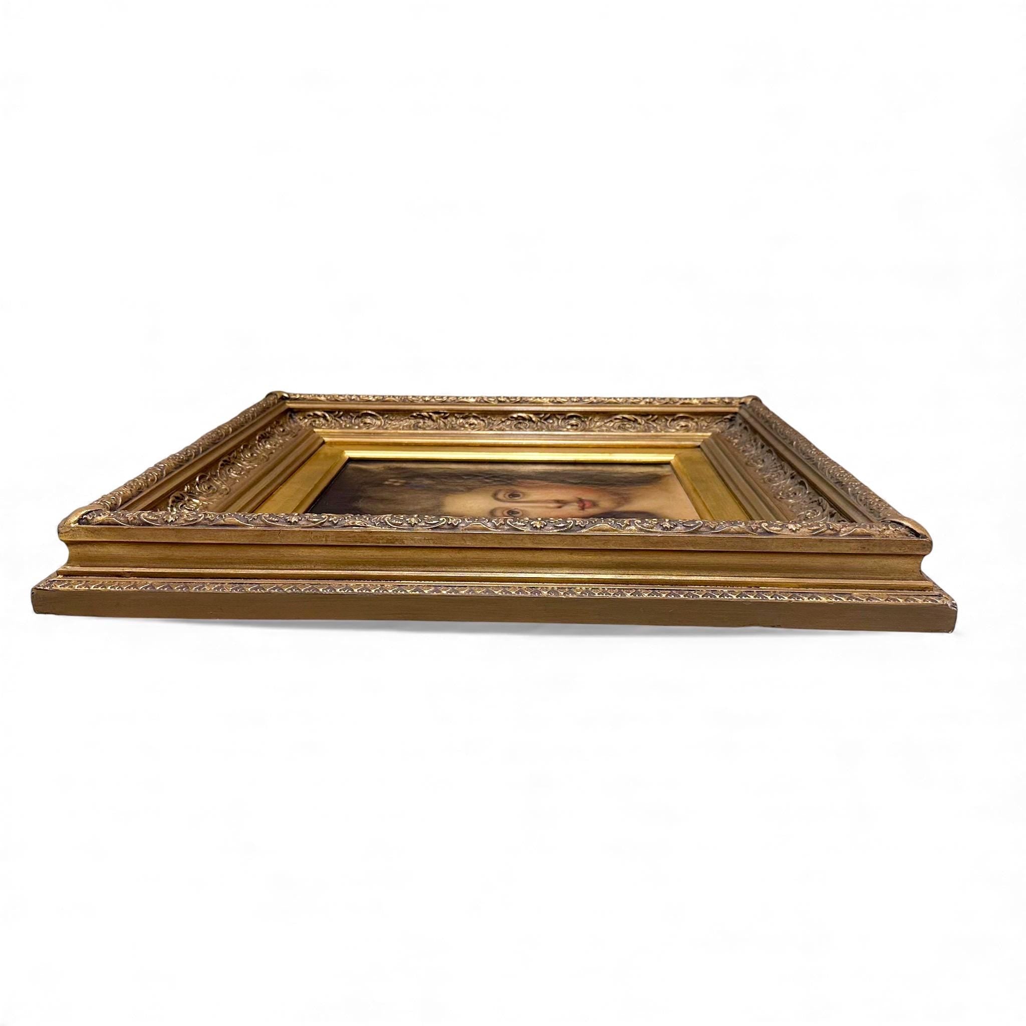 19th-century oil portrait in the style of Jean-Marc Nattier, Rococo revival framed painting