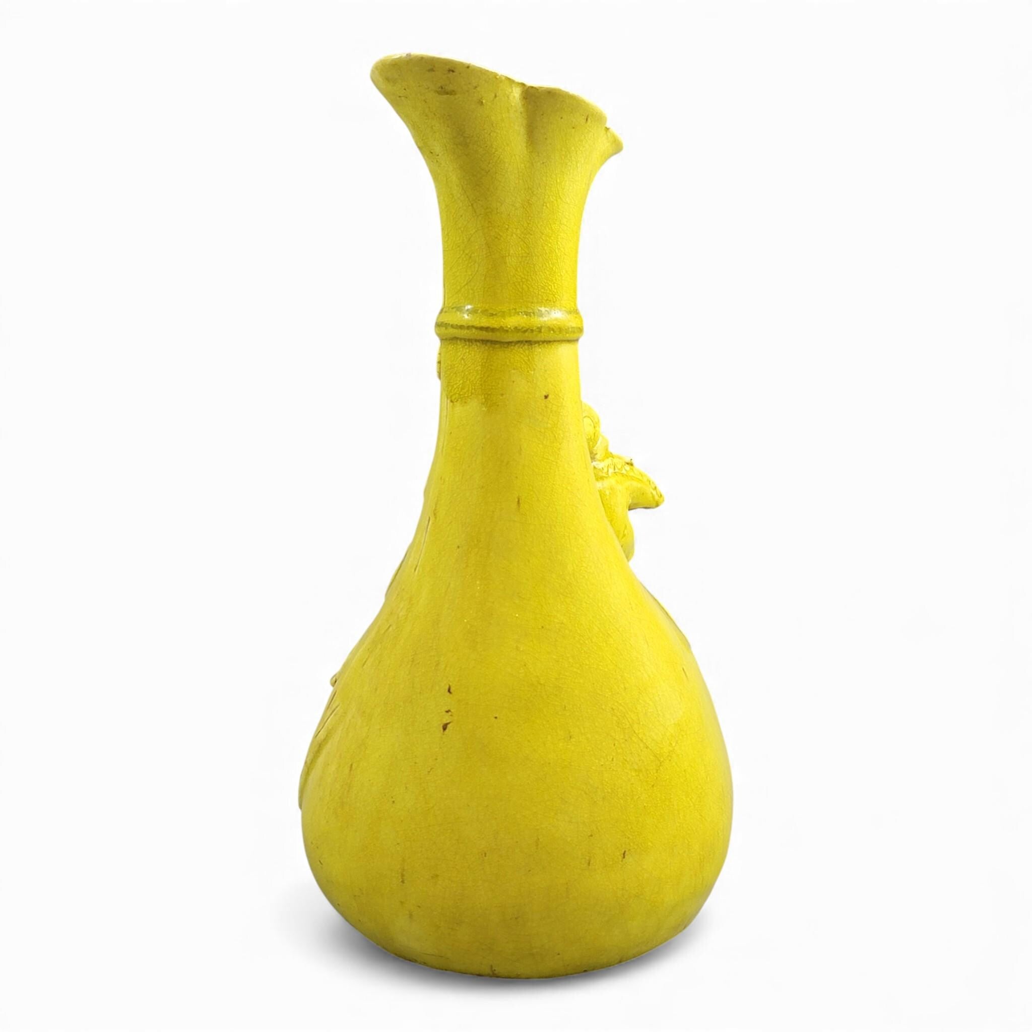 Large antique Shiwan yellow Hotei figure vase, late 19th century, sculptural Chinese ceramic