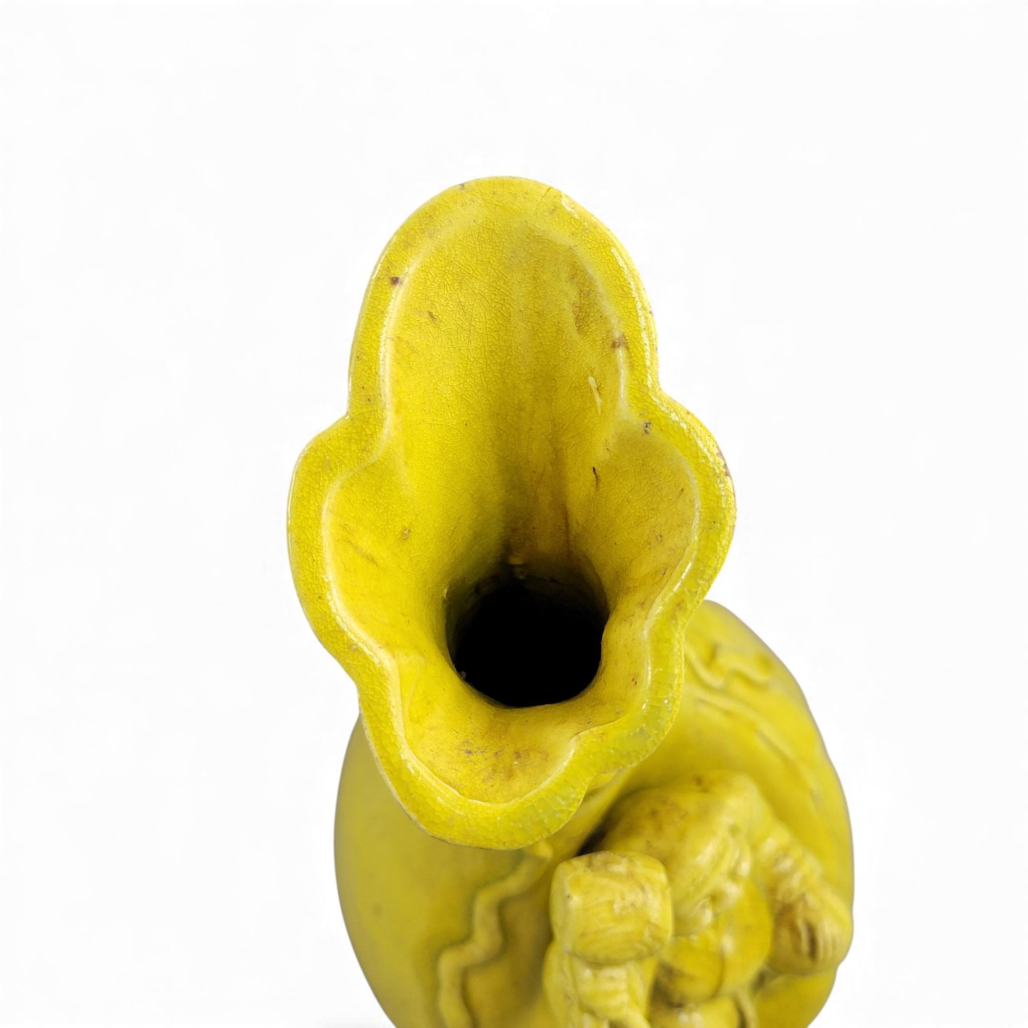 Large antique Shiwan yellow Hotei figure vase, late 19th century, sculptural Chinese ceramic