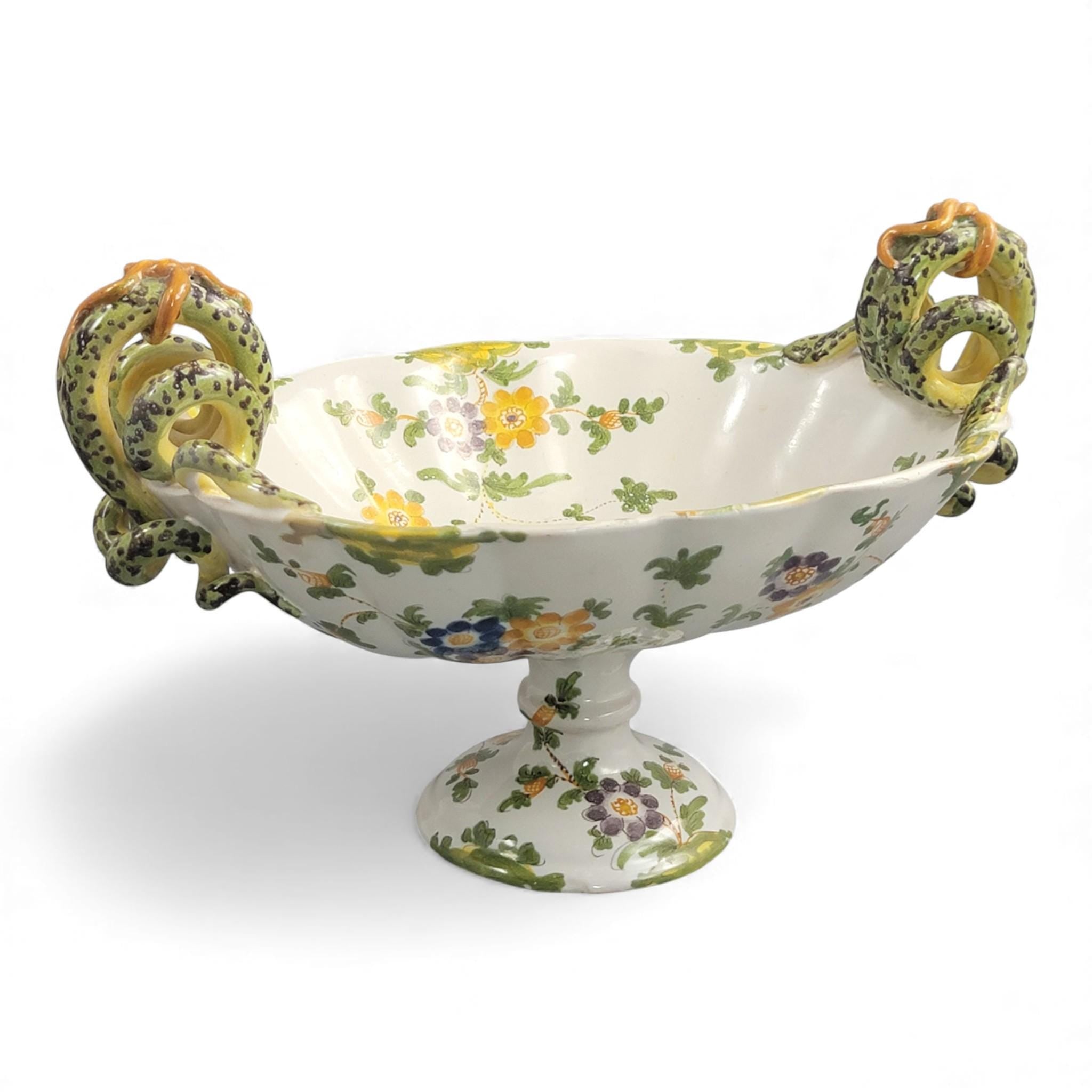 Ulisse Cantagalli majolica vase c.1880, serpent handles, Florentine Renaissance revival