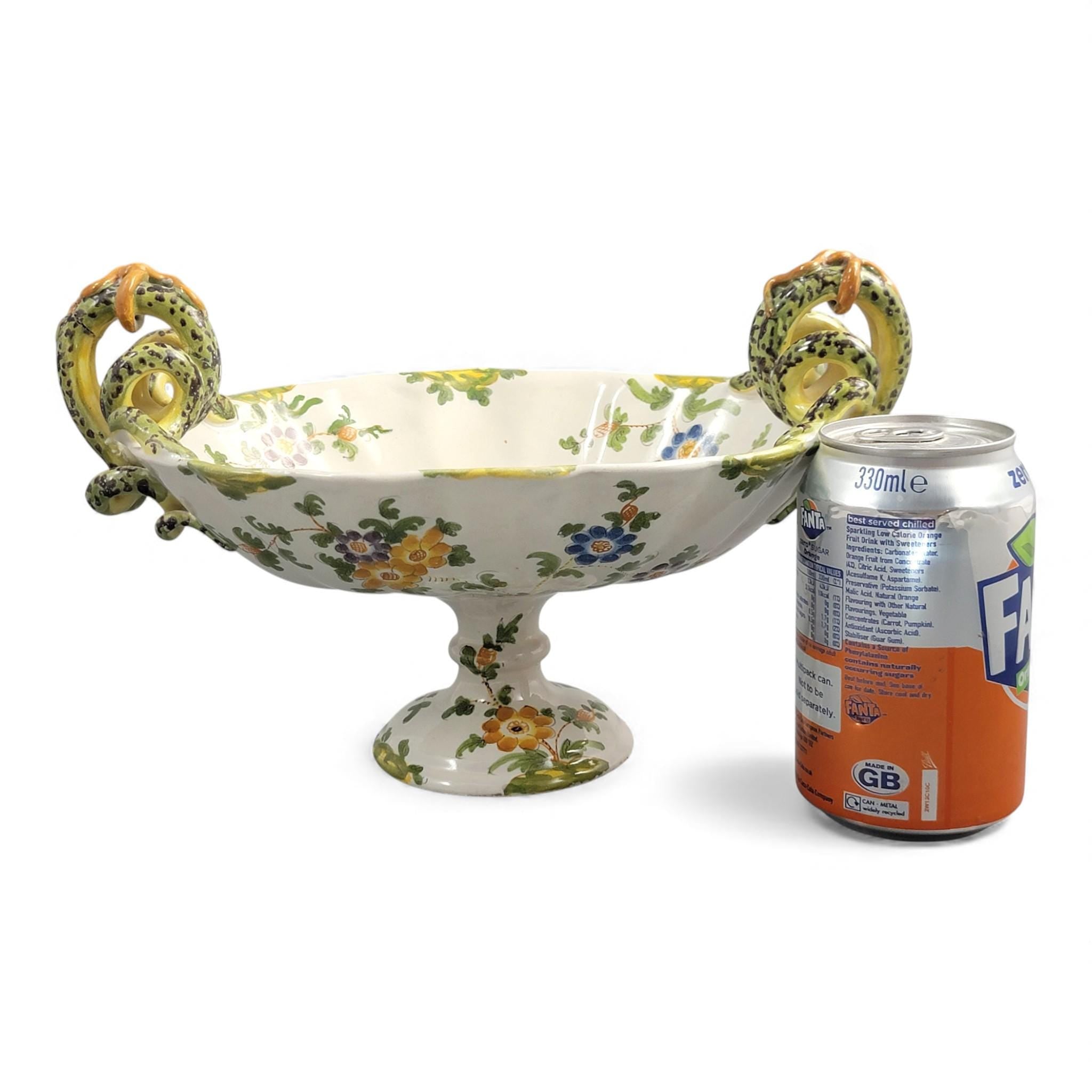 Ulisse Cantagalli majolica vase c.1880, serpent handles, Florentine Renaissance revival