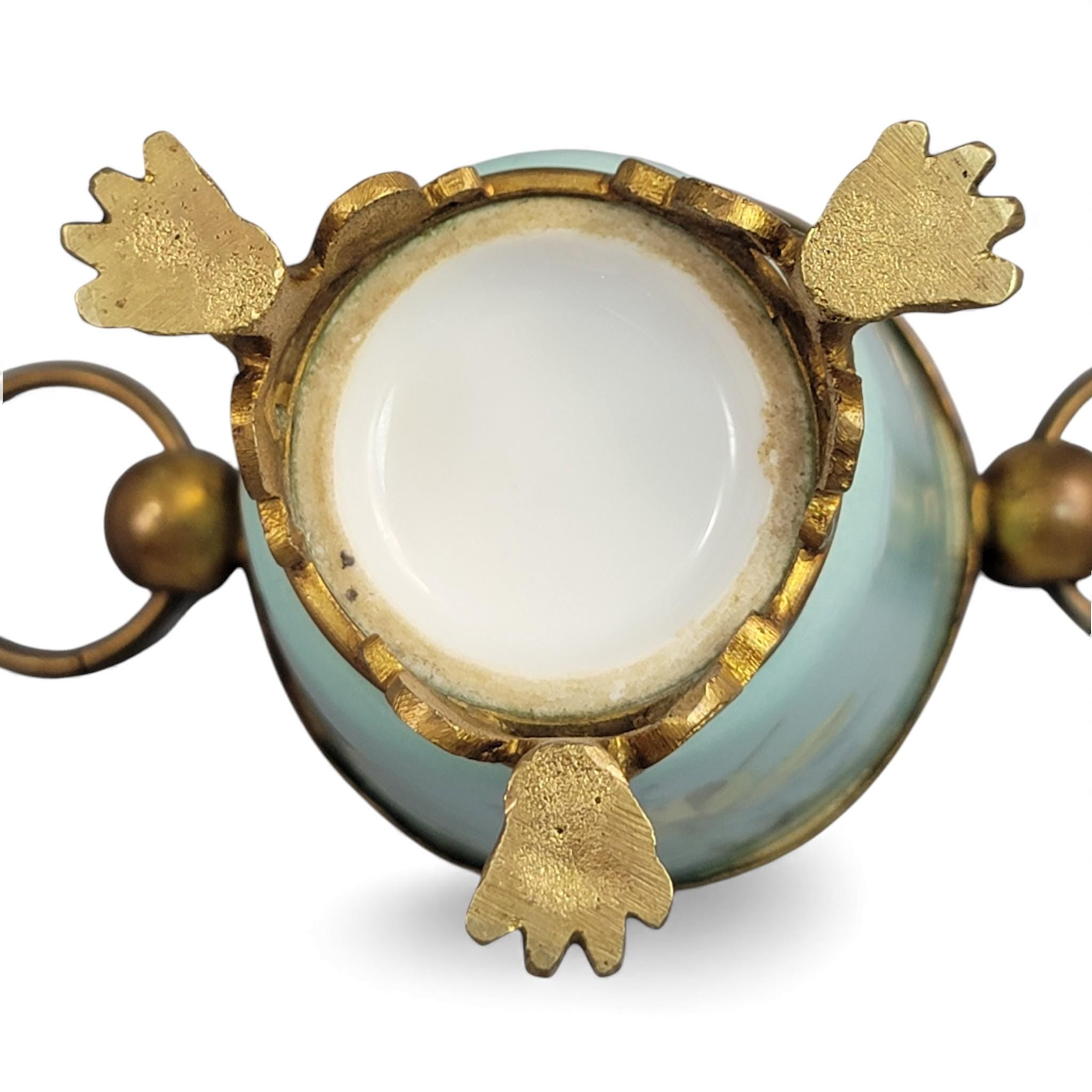 Old Paris turquoise cache-pots with bronze mounts c.1835–1850, French decorative pair