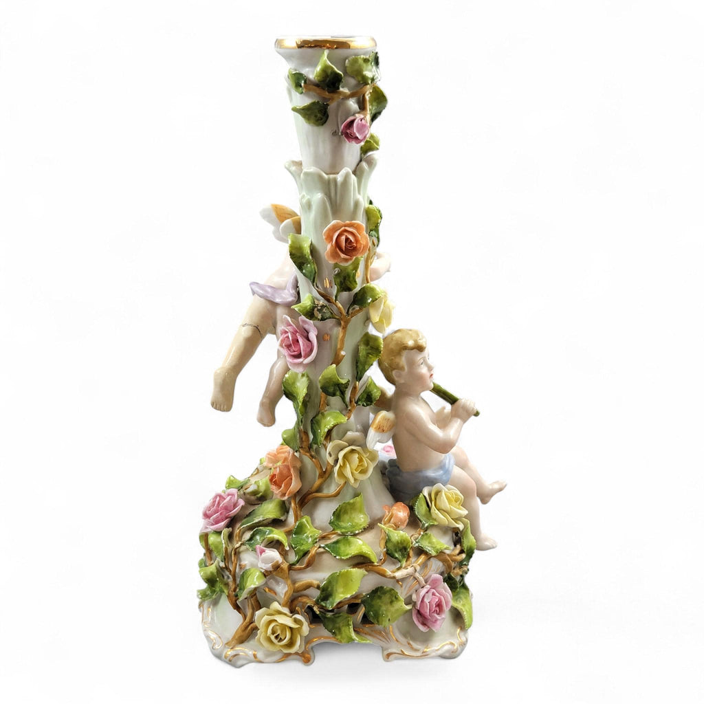 Large Schierholz Plaue floral centrepiece with putti, Dresden style porcelain, c.1907