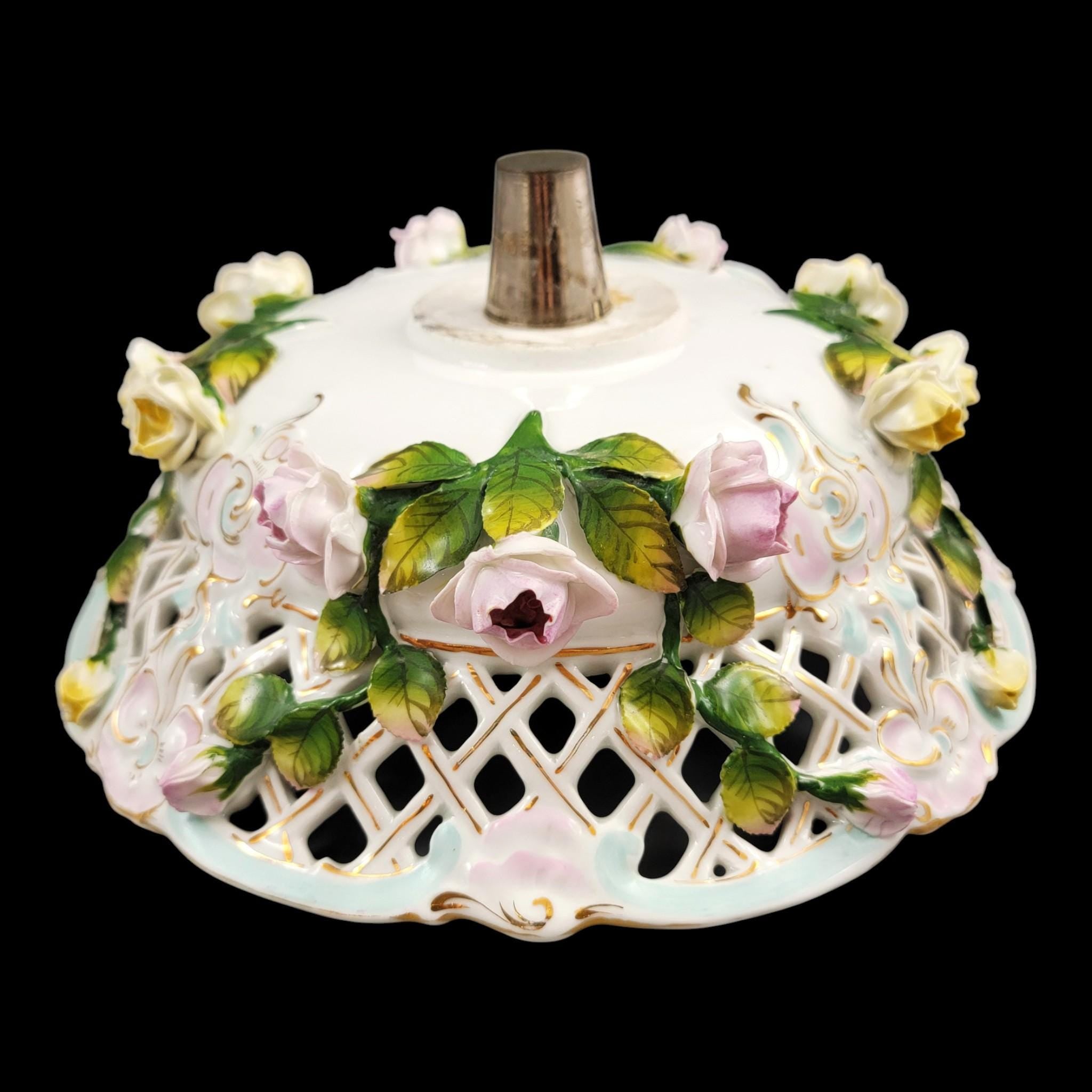 Large Schierholz Plaue floral centrepiece with putti, Dresden style porcelain, c.1907
