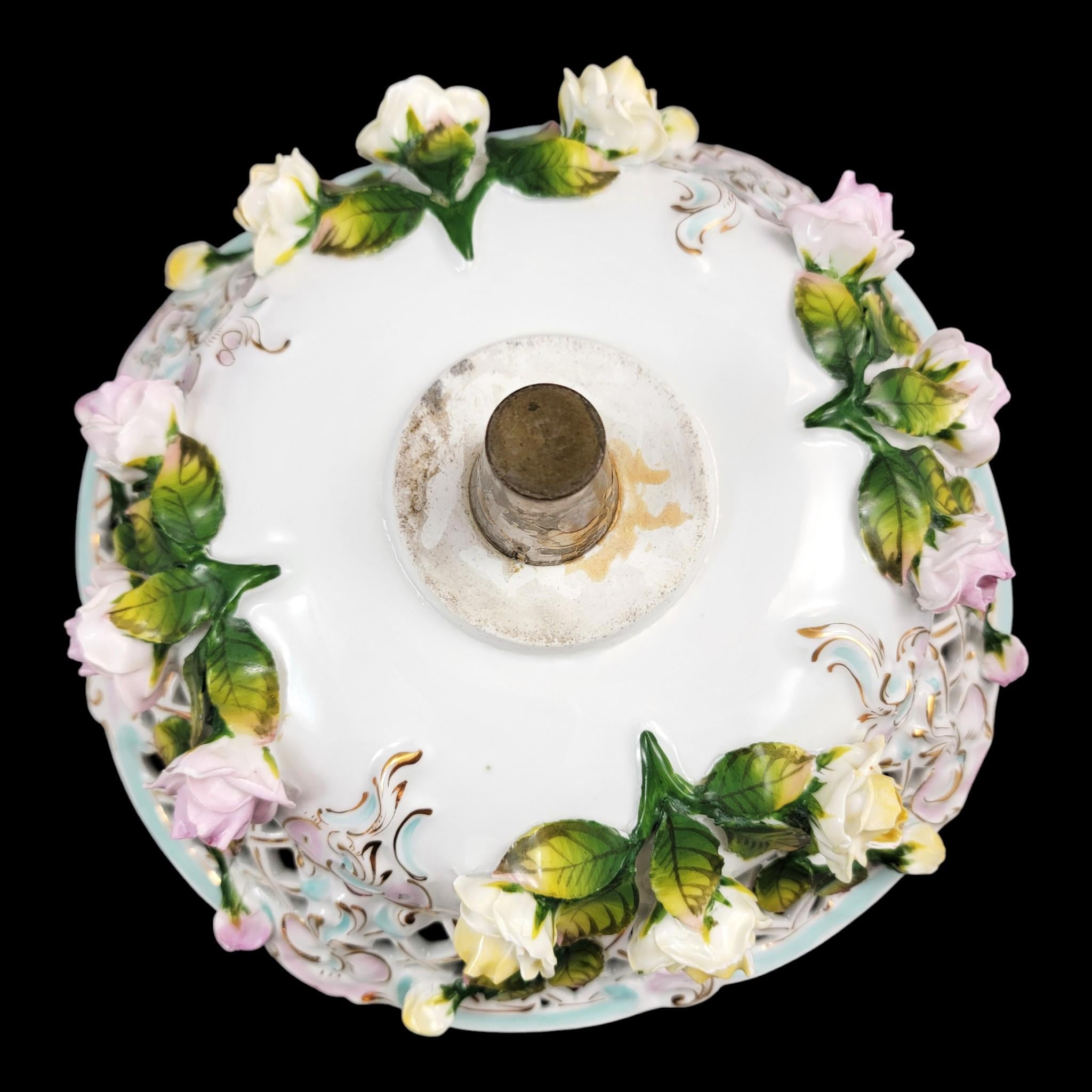 Large Schierholz Plaue floral centrepiece with putti, Dresden style porcelain, c.1907