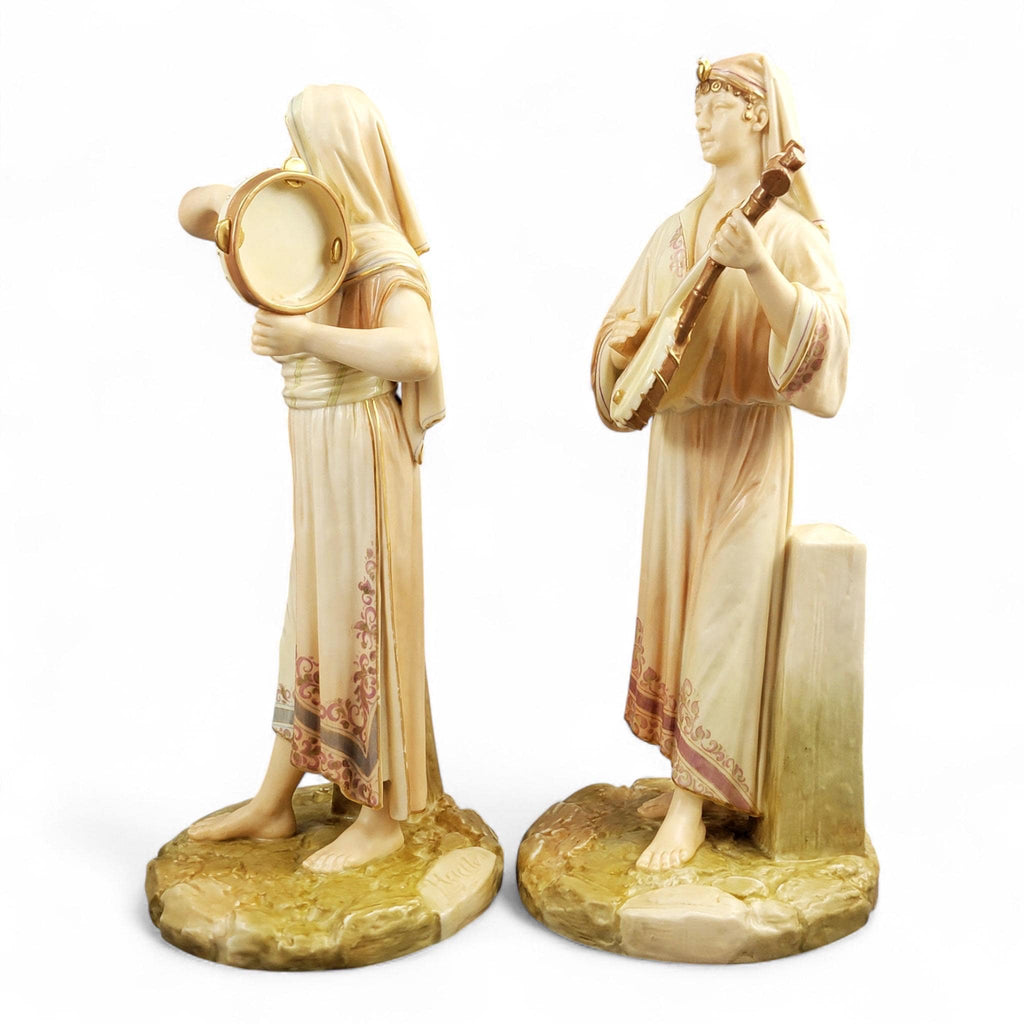 Royal Worcester Egyptian Musician Pair by James Hadley, Large Sculptural Figures, 1893