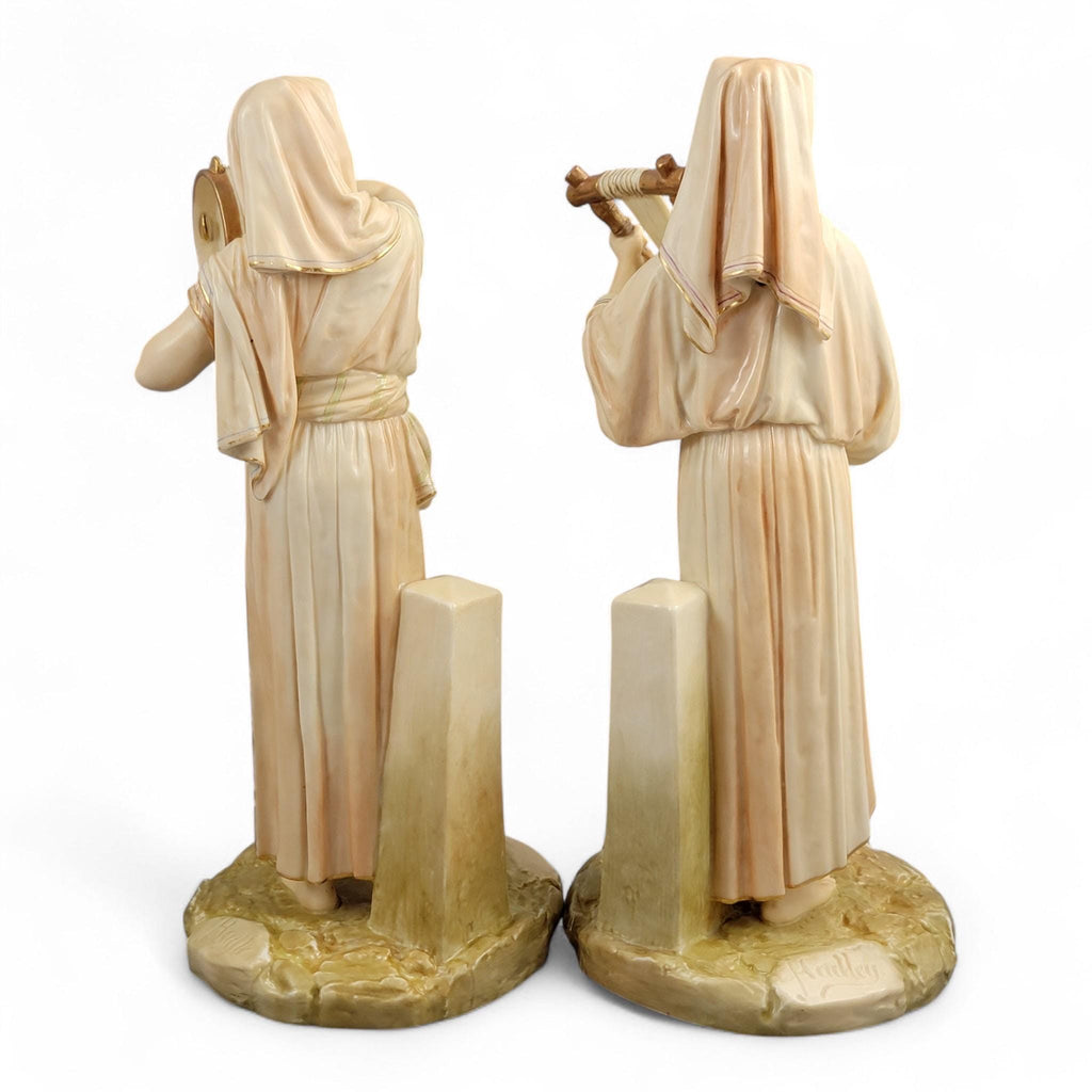 Royal Worcester Egyptian Musician Pair by James Hadley, Large Sculptural Figures, 1893