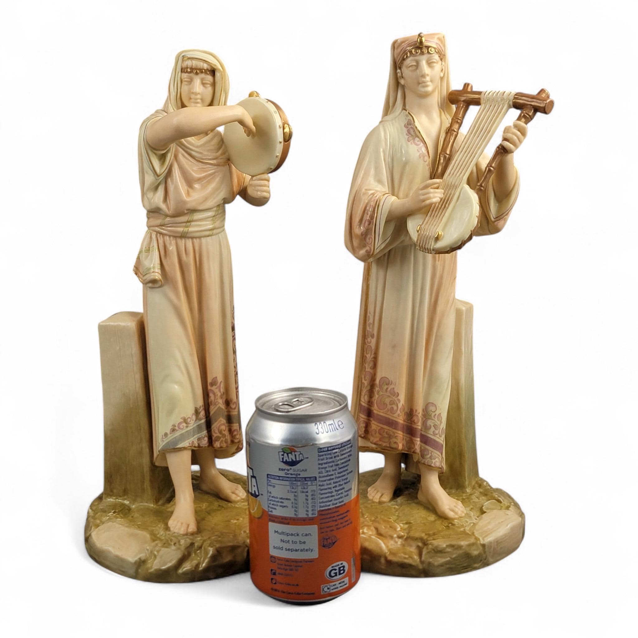 Royal Worcester Egyptian Musician Pair by James Hadley, Large Sculptural Figures, 1893