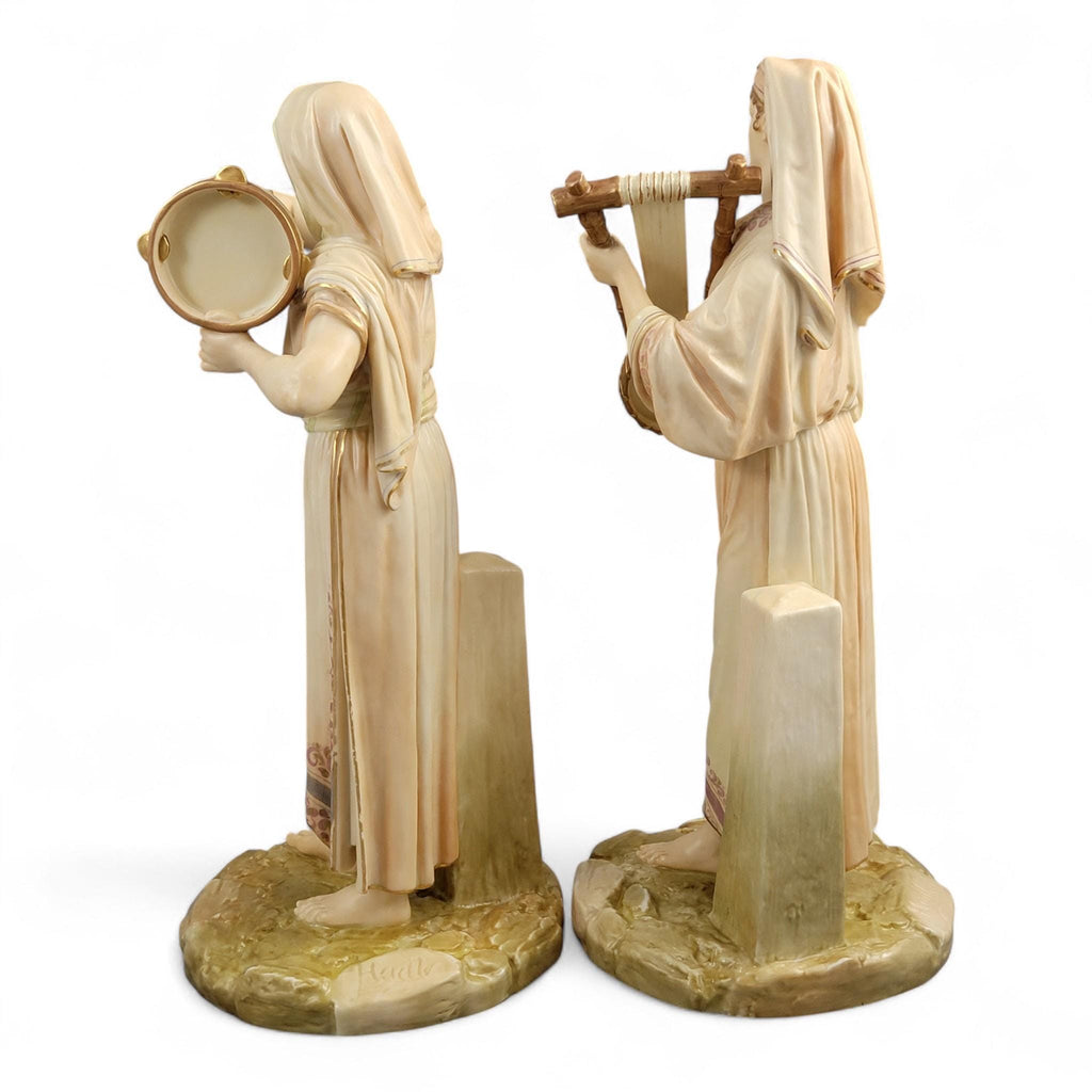 Royal Worcester Egyptian Musician Pair by James Hadley, Large Sculptural Figures, 1893