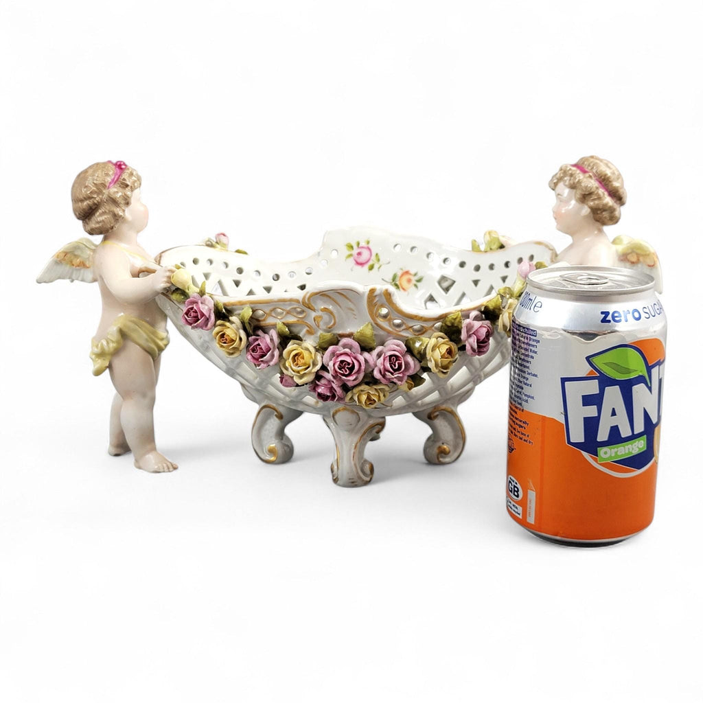 Schierholz Plaue Cherub Centrepiece with Applied Roses, Rococo Basket, c.1907
