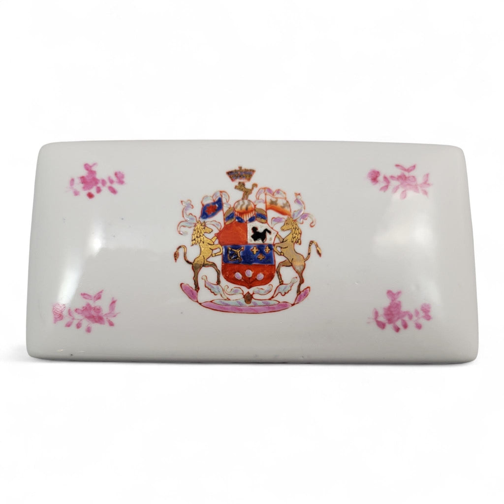 Hong Kong Famille-Rose Armorial Porcelain Boxes, Matching Pair, 20th Century