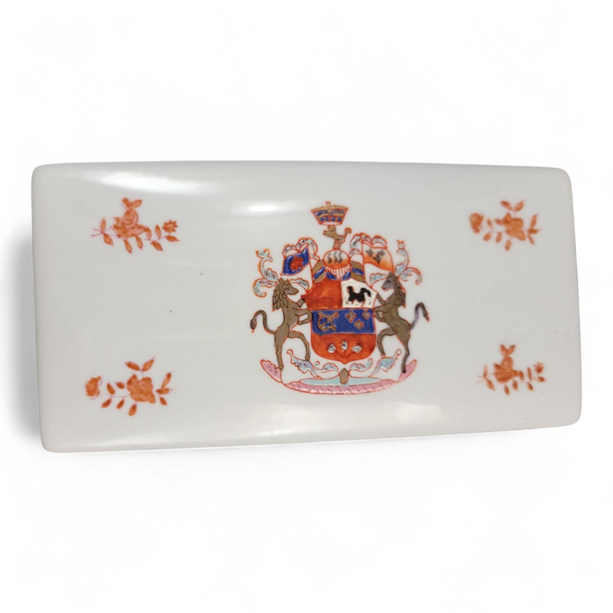 Hong Kong Famille-Rose Armorial Porcelain Boxes, Matching Pair, 20th Century