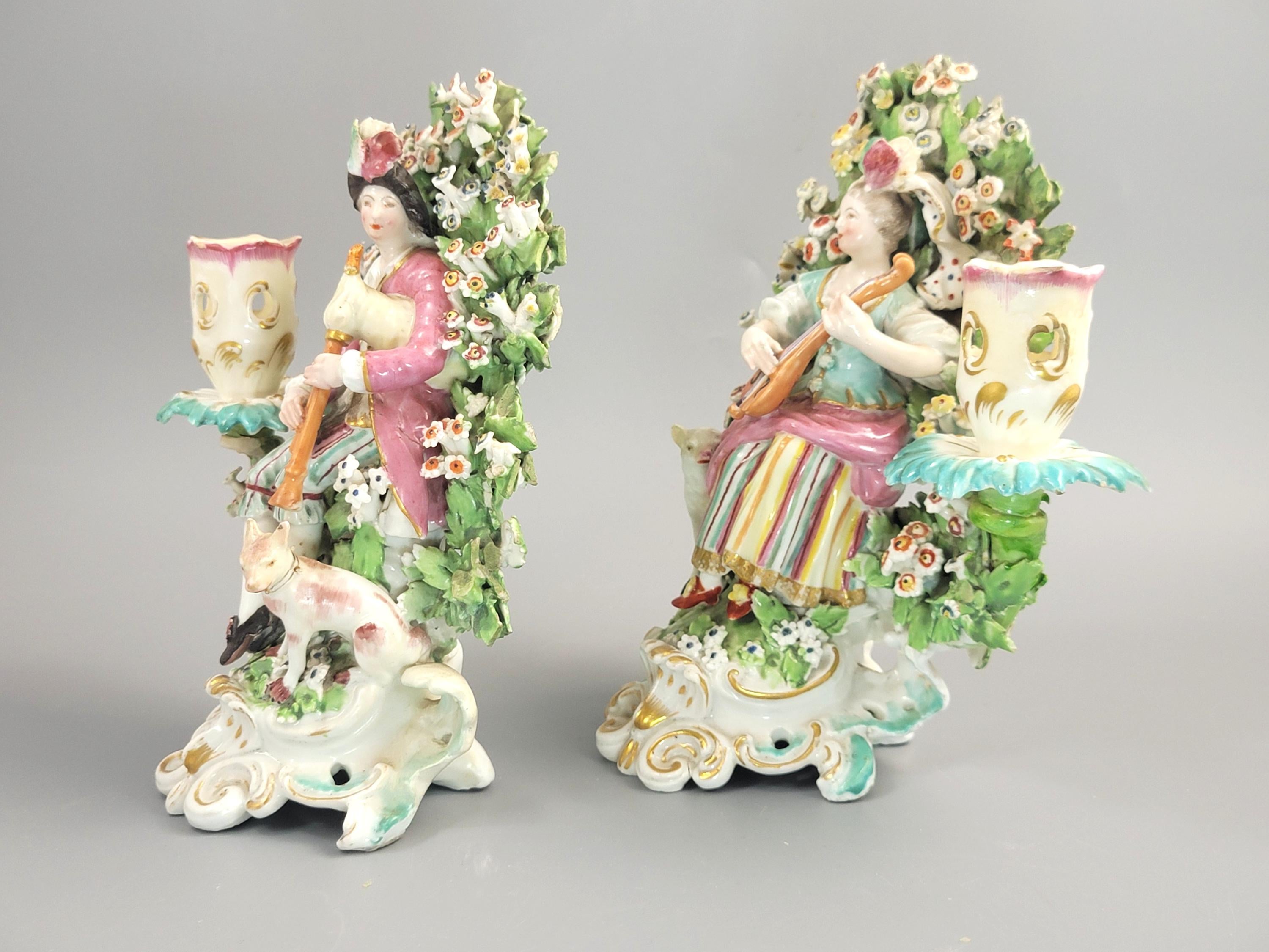 Derby Patch Mark Porcelain Musicians Candlesticks 1765-1770