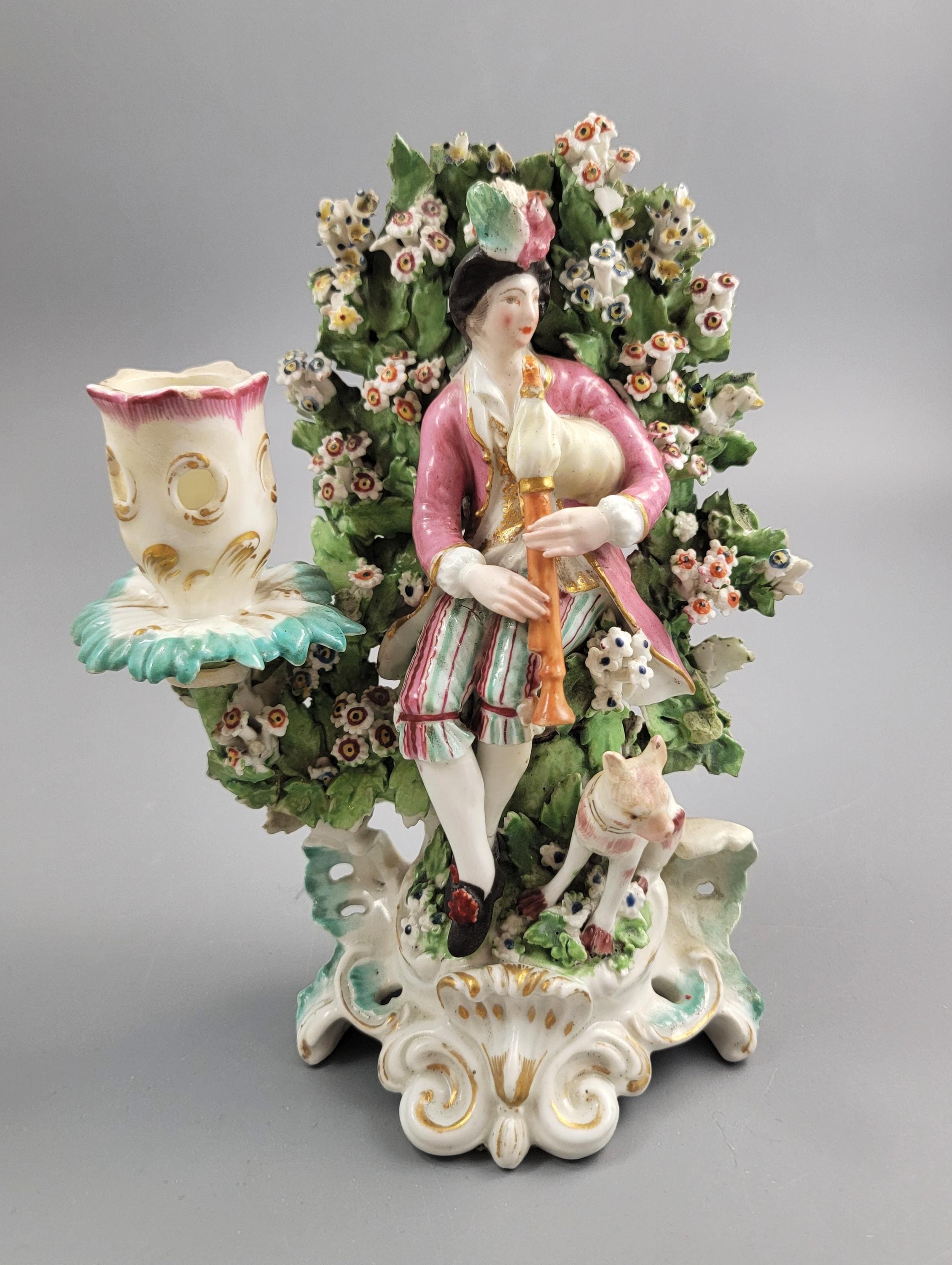 Derby Patch Mark Porcelain Musicians Candlesticks 1765-1770