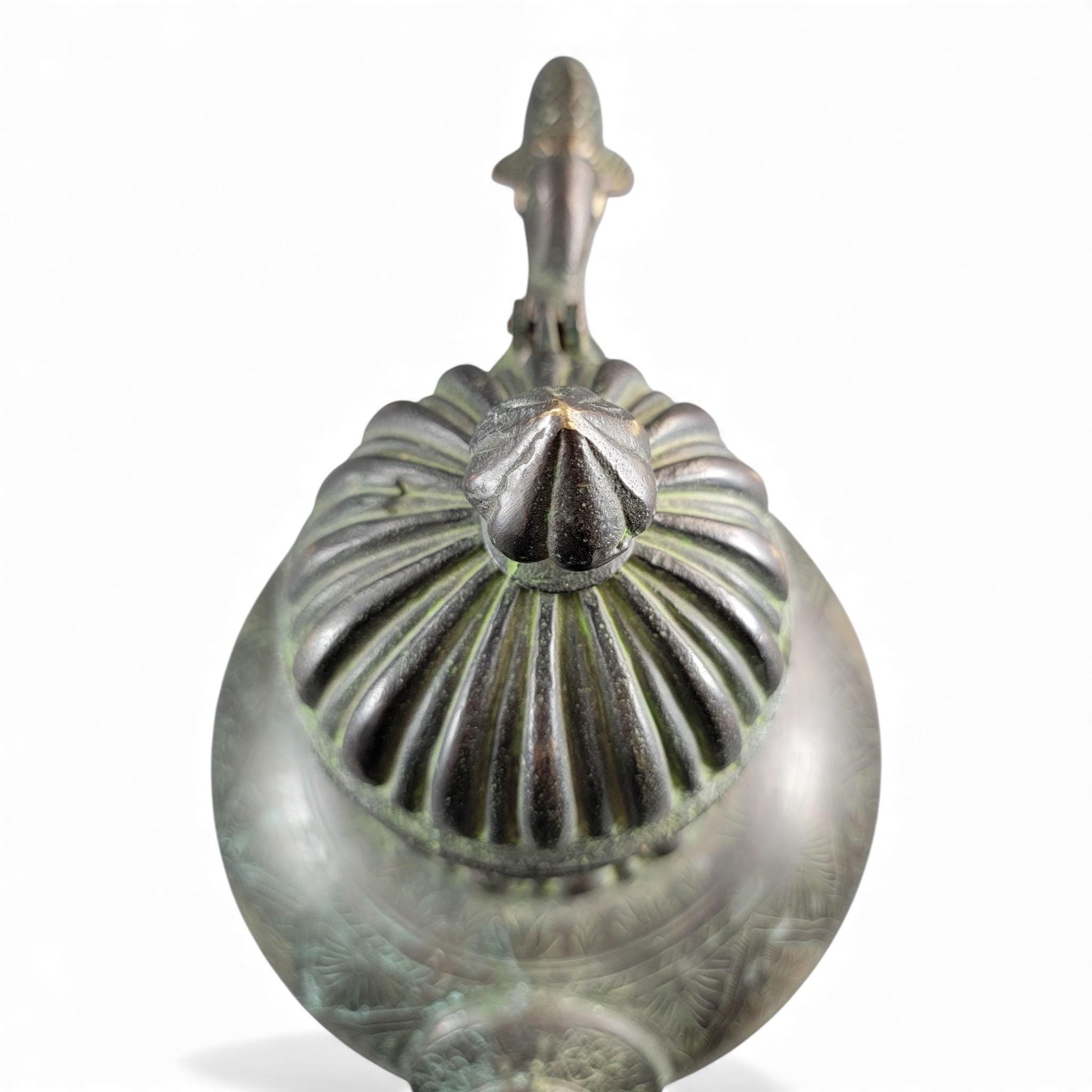 Monumental Indian bronze aftaba with makara handle, c. 1850