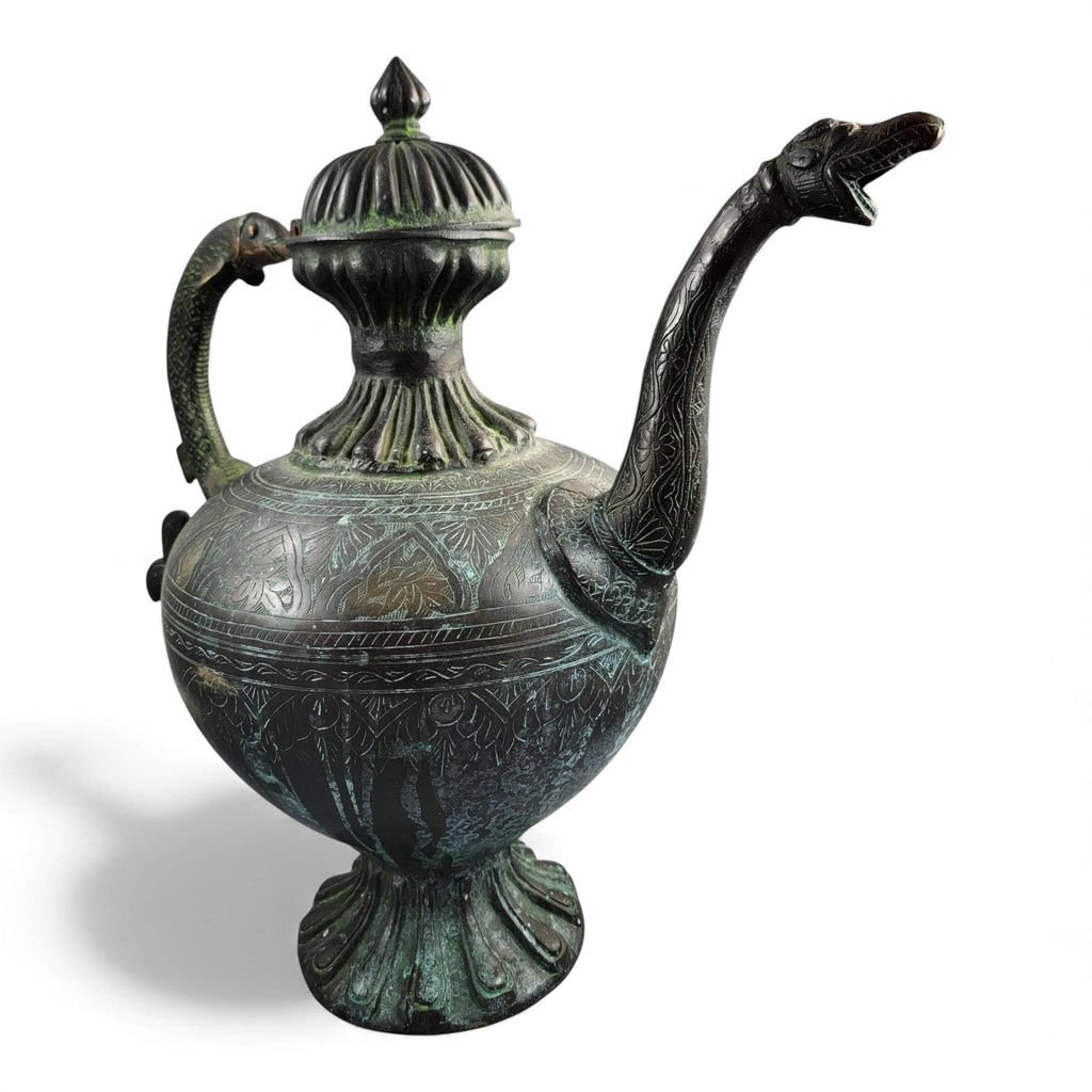 Monumental Indian bronze aftaba with makara handle, c. 1850