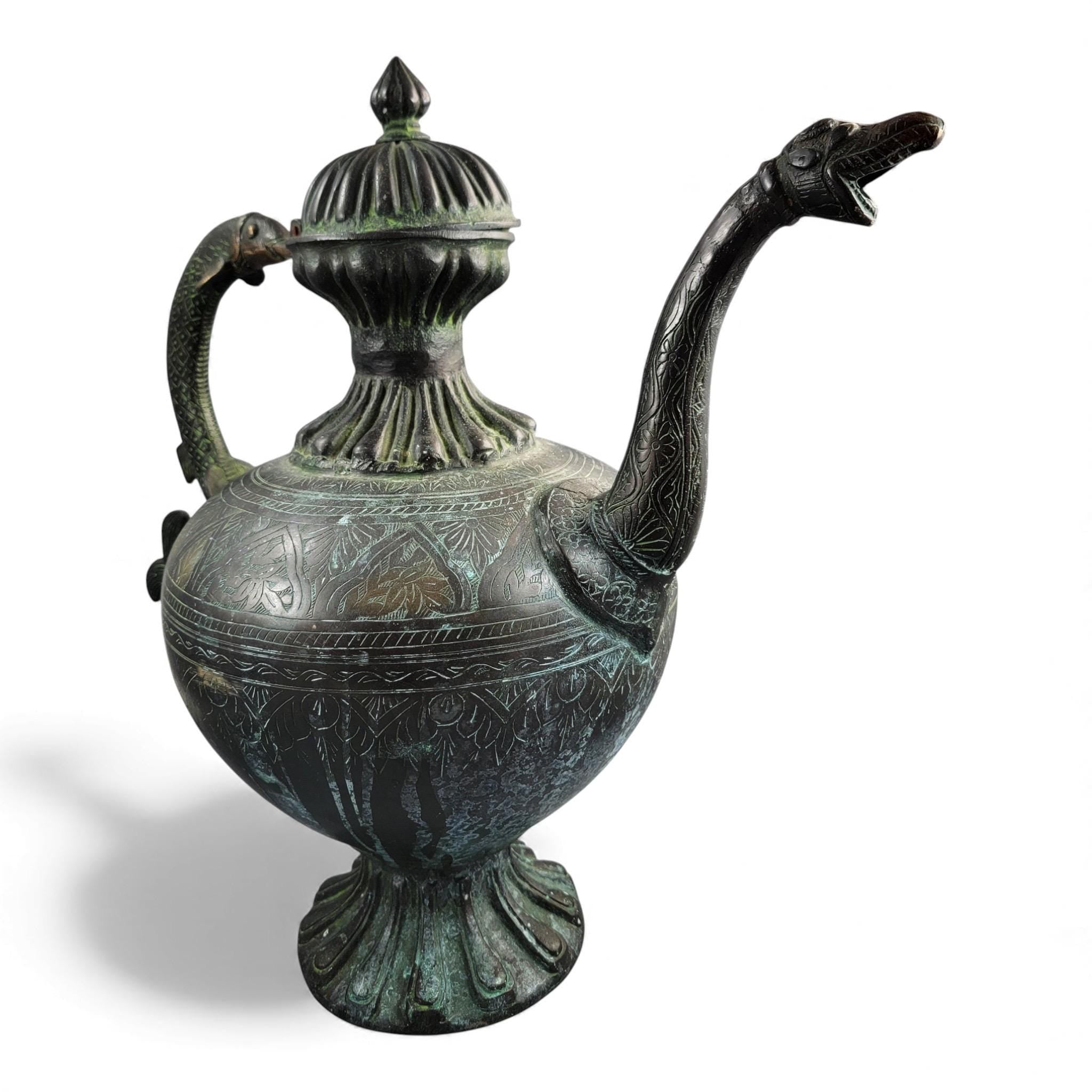 Monumental Indian bronze aftaba with makara handle, c. 1850
