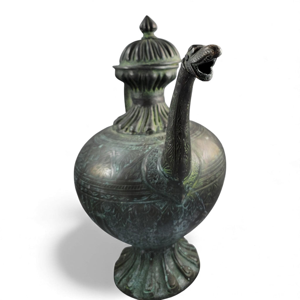 Monumental Indian bronze aftaba with makara handle, c. 1850