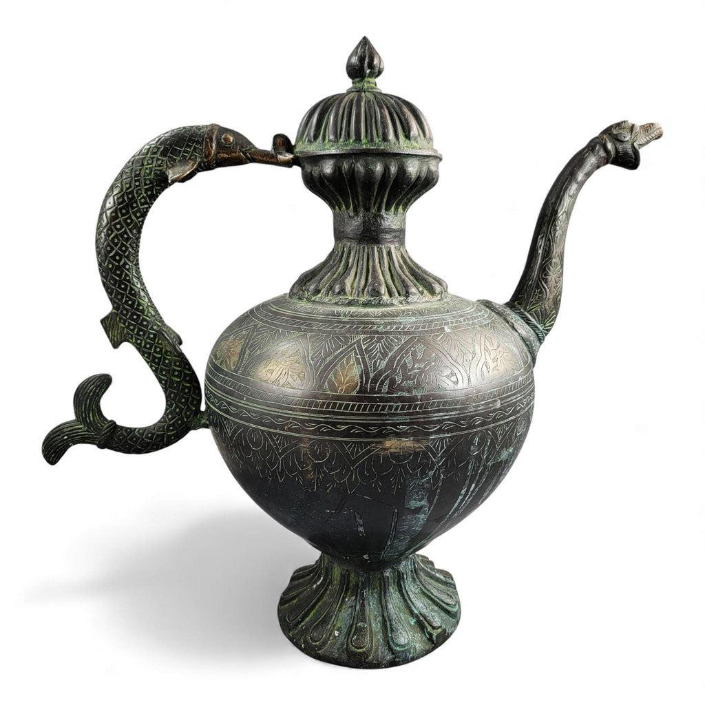Monumental Indian bronze aftaba with makara handle, c. 1850