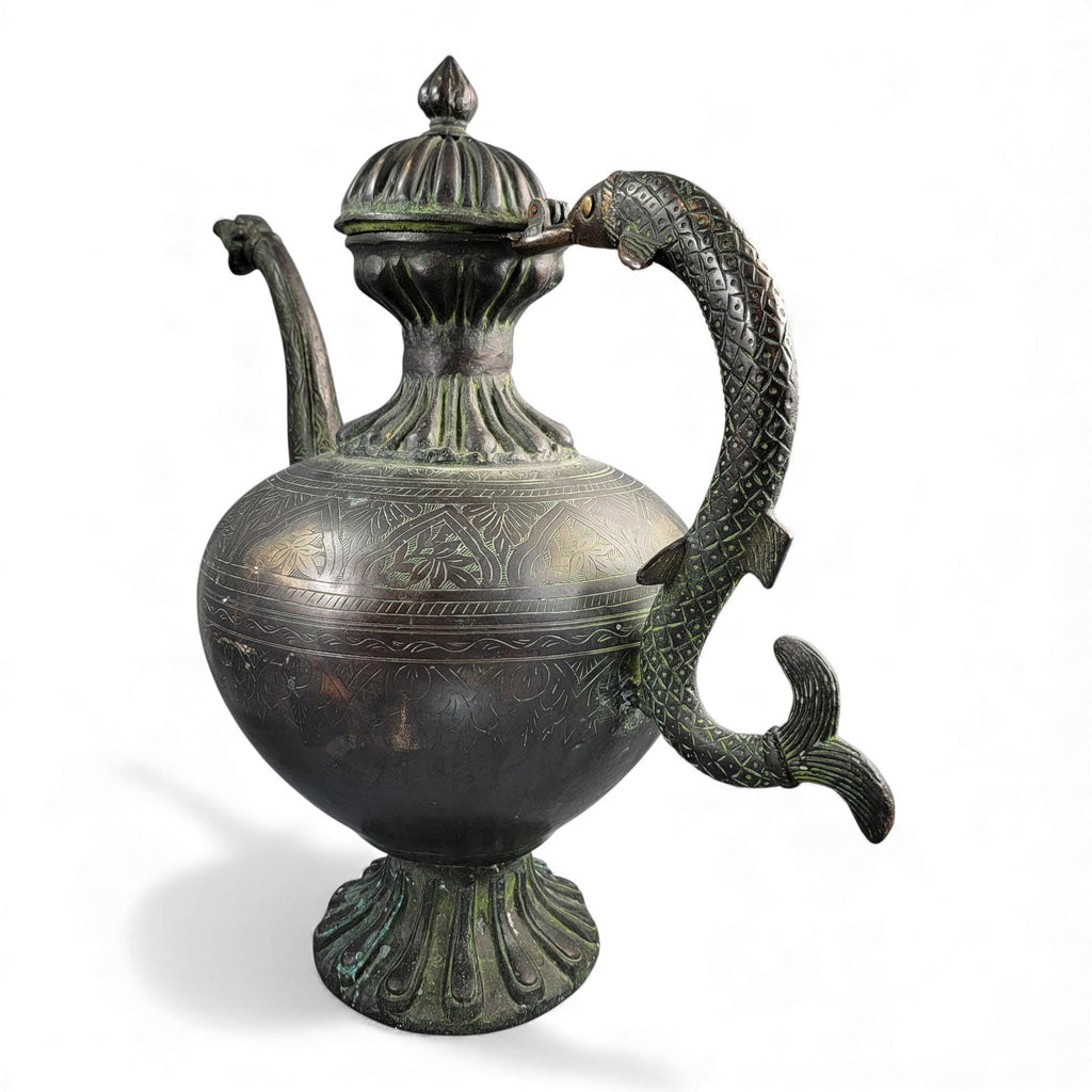 Monumental Indian bronze aftaba with makara handle, c. 1850