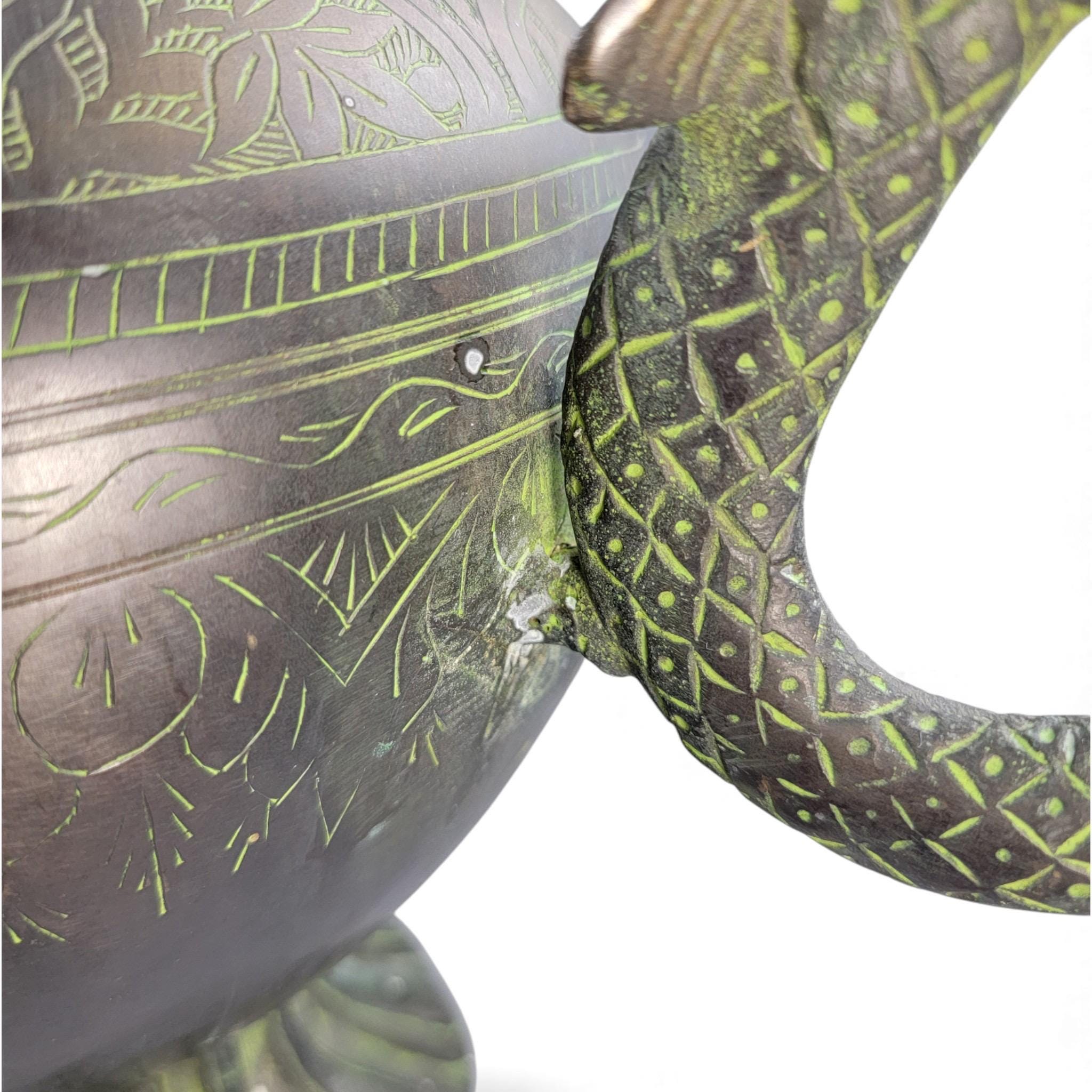 Monumental Indian bronze aftaba with makara handle, c. 1850