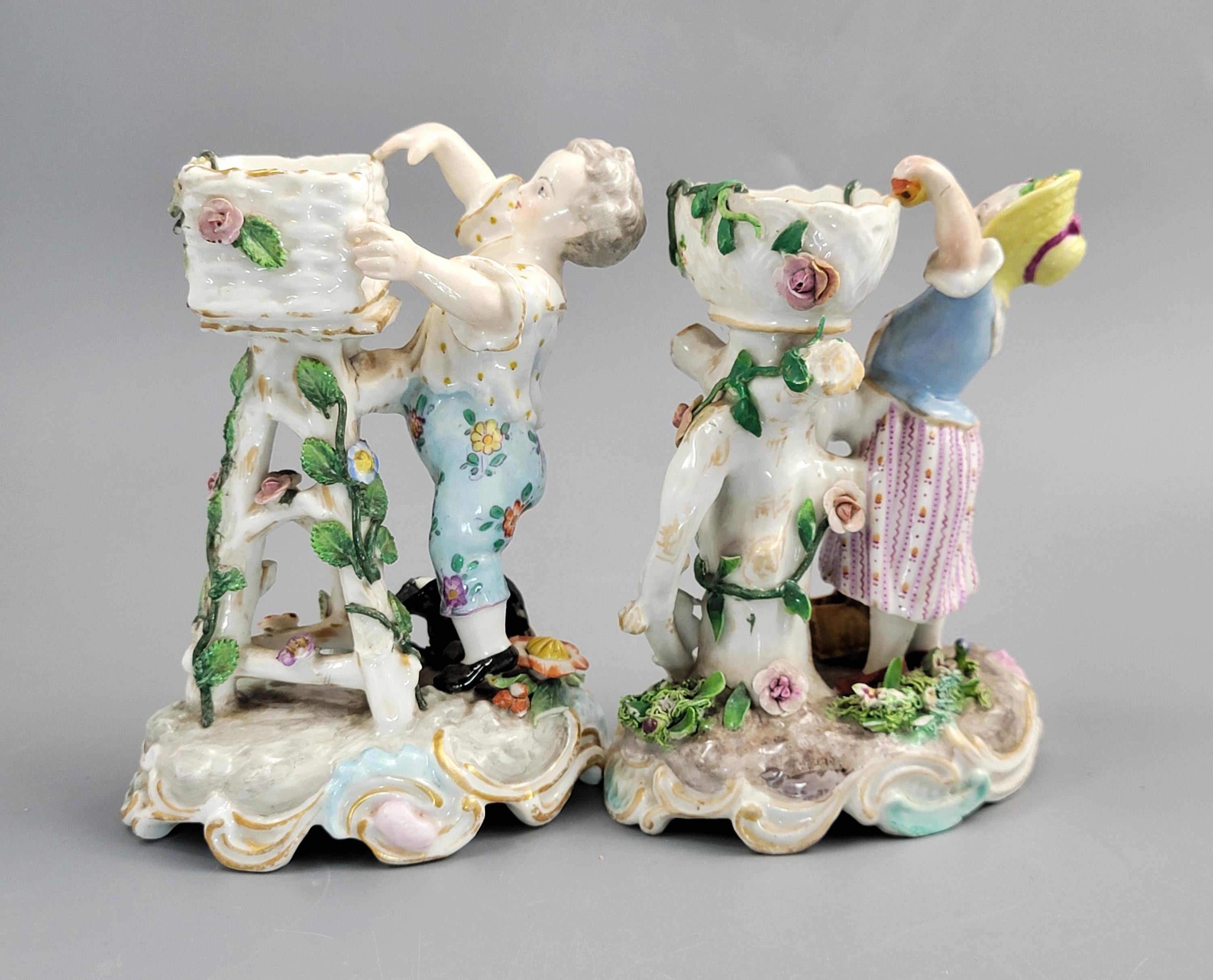 Antique German Porcelain Sweetmeat Figures Pair, Volkstedt, c.1880