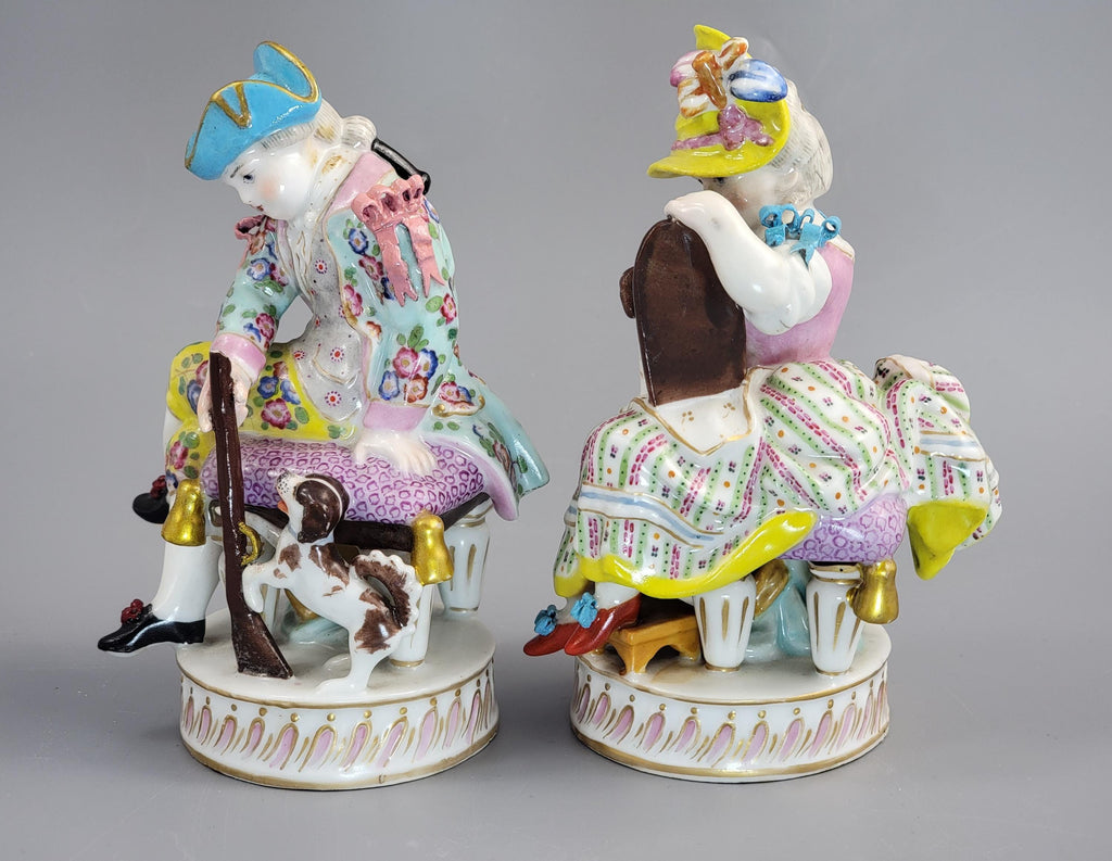 Meissen Pair of Porcelain Figures, Boy and Girl with Dogs, c. 1785