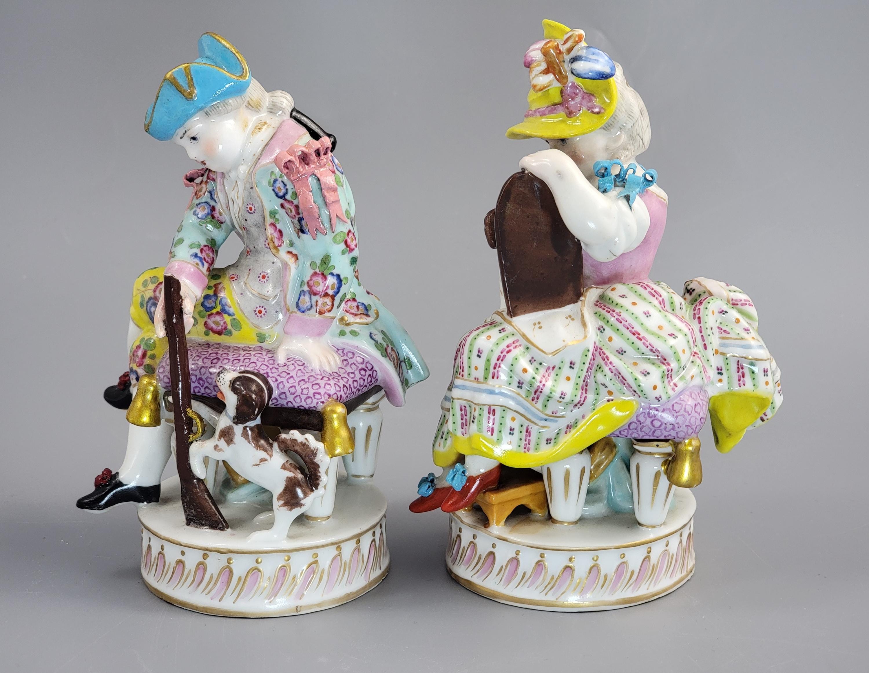 Meissen Pair of Porcelain Figures, Boy and Girl with Dogs, c. 1785