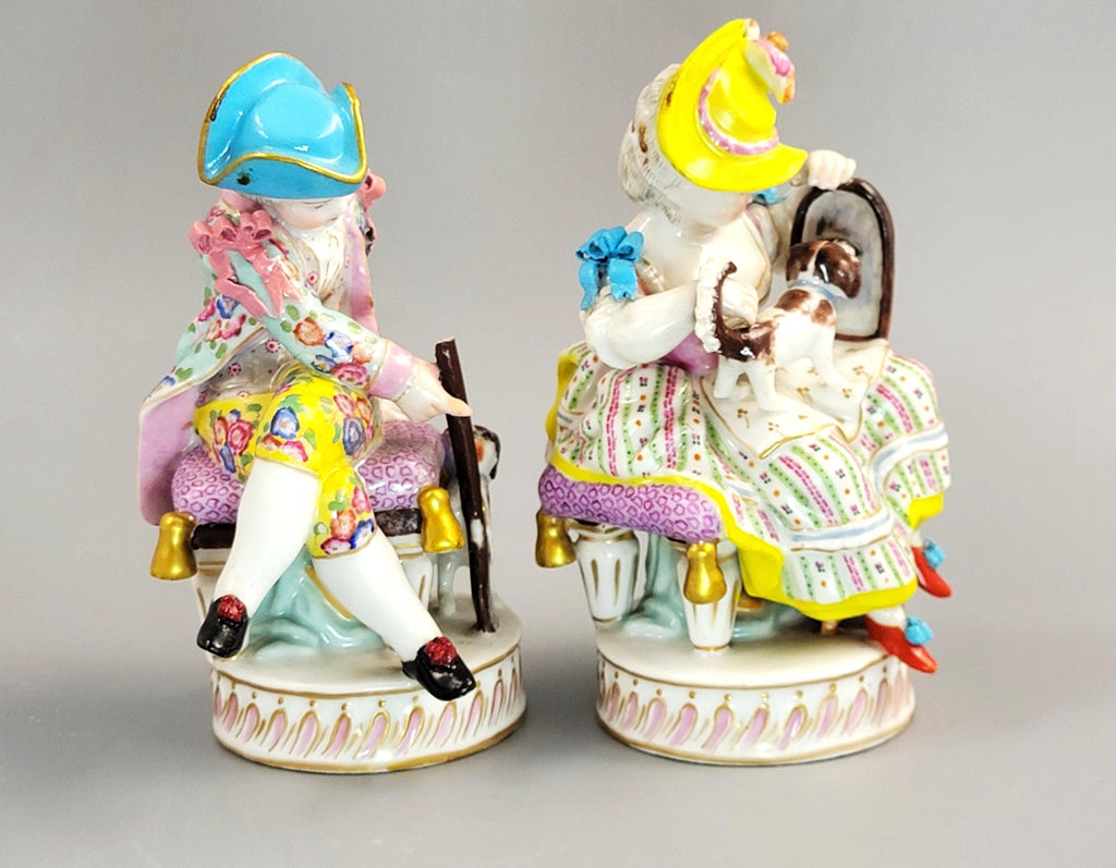 Meissen Pair of Porcelain Figures, Boy and Girl with Dogs, c. 1785