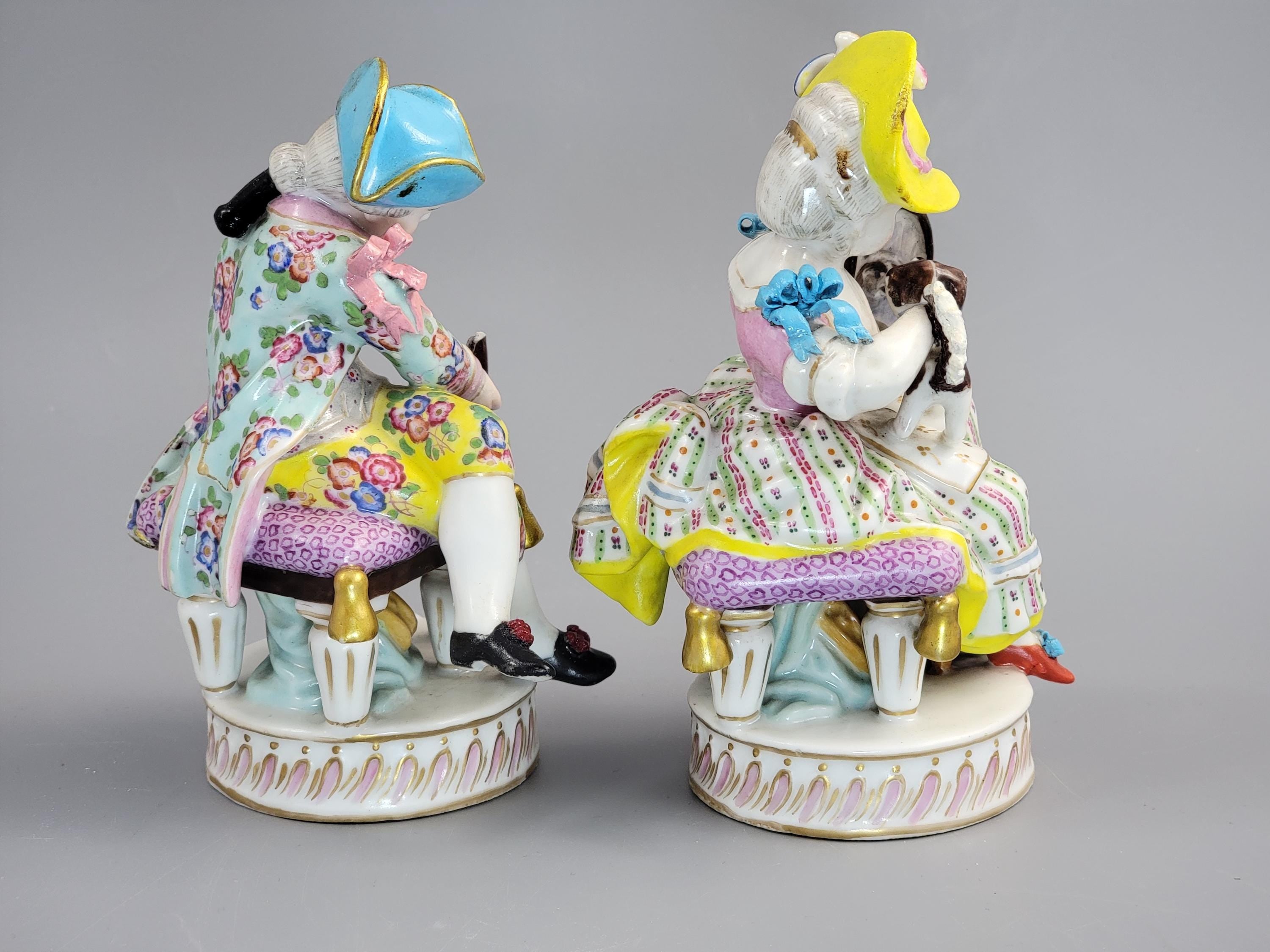 Meissen Pair of Porcelain Figures, Boy and Girl with Dogs, c. 1785