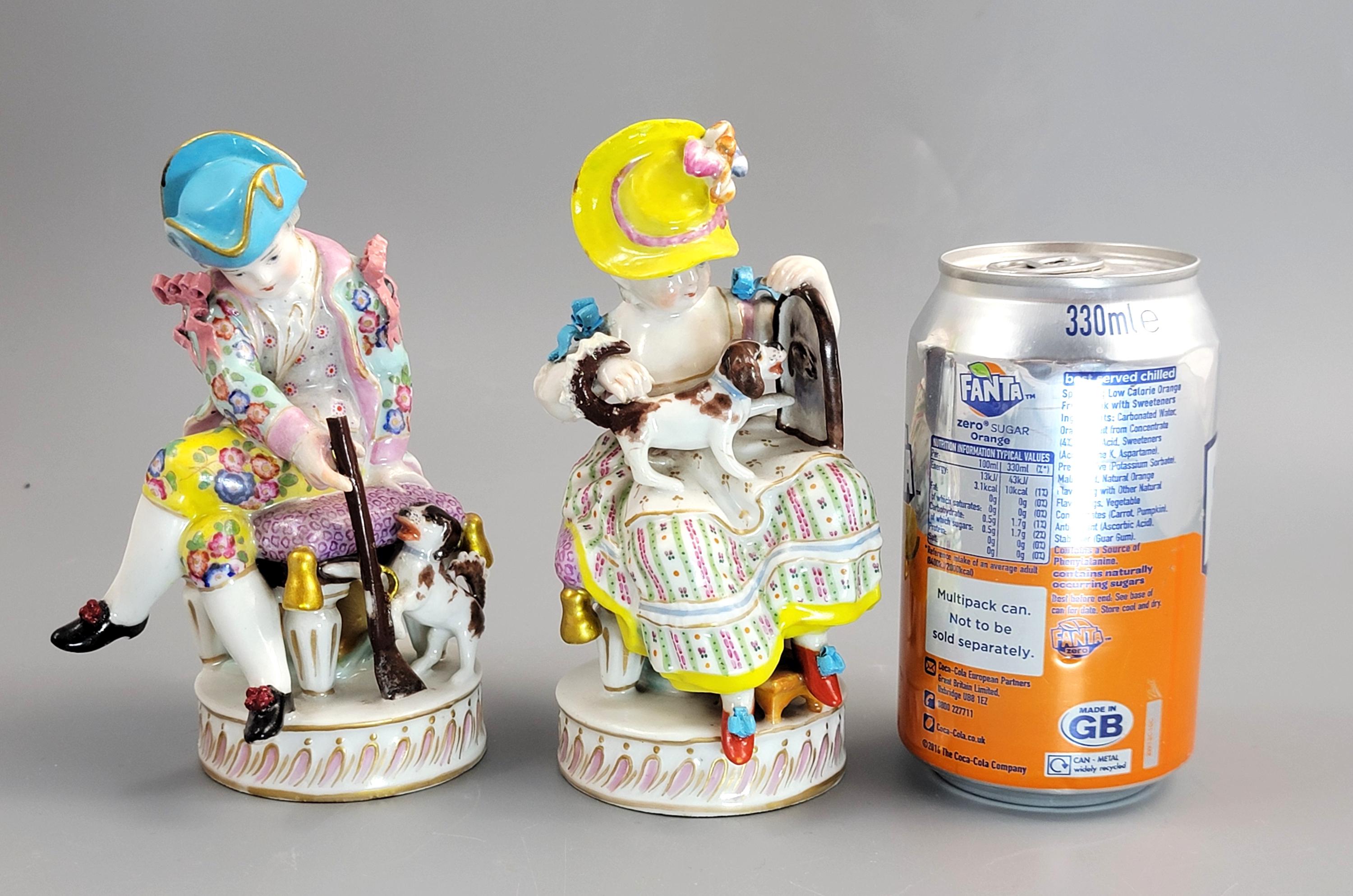Meissen Pair of Porcelain Figures, Boy and Girl with Dogs, c. 1785