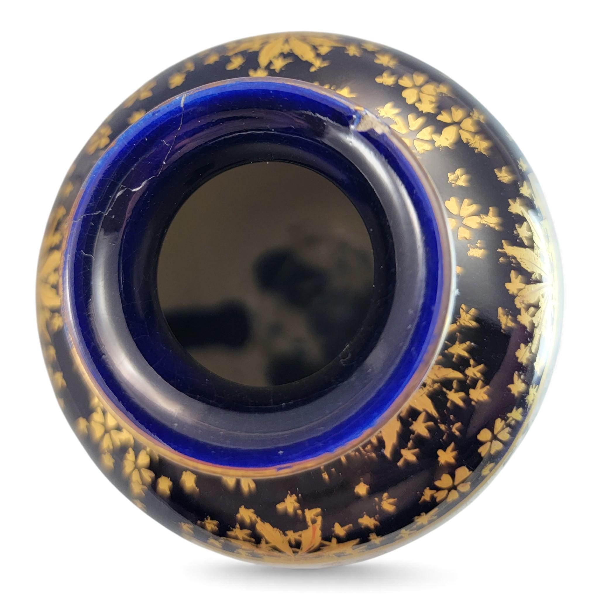 Kinkozan Kyoto Satsuma Cobalt & Gold Vase Pair Meiji Japan