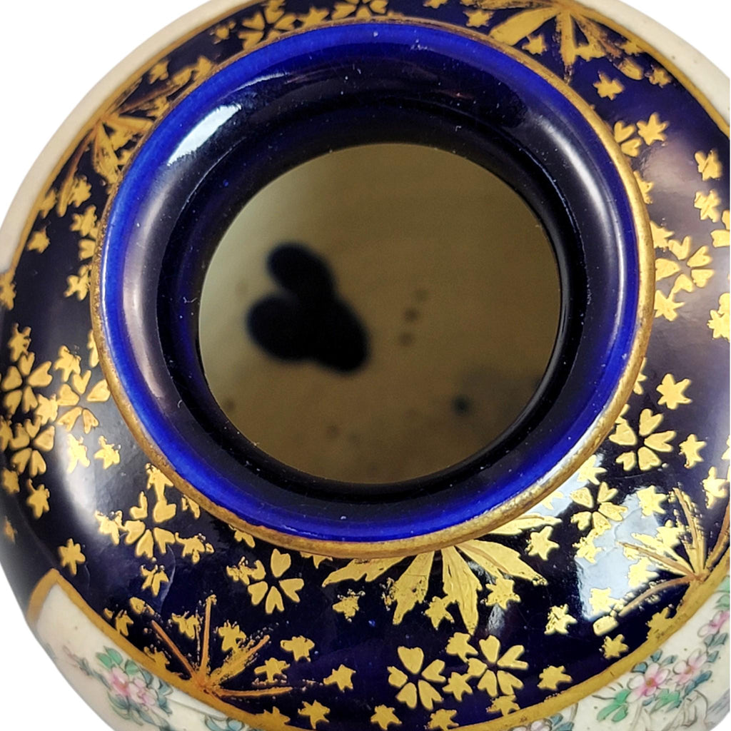 Kinkozan Kyoto Satsuma Cobalt & Gold Vase Pair Meiji Japan