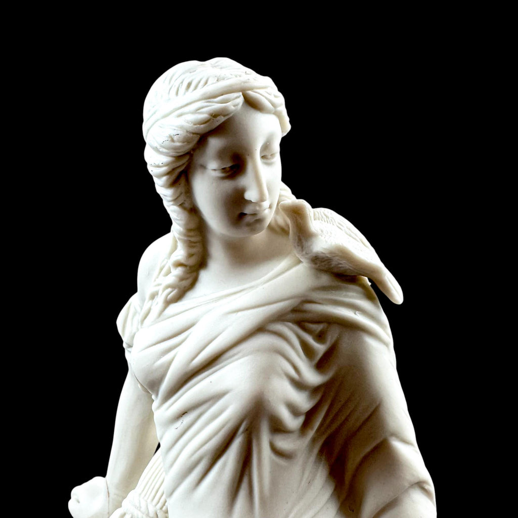 Victorian Parian classical figure with dove & cornucopia, late 19th century
