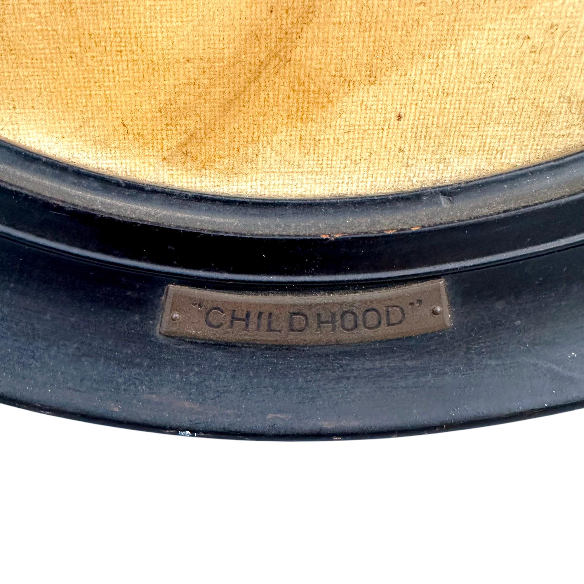 Painting “Childhood” – 1930 oil portrait by Bown Jones in oval ebonised frame