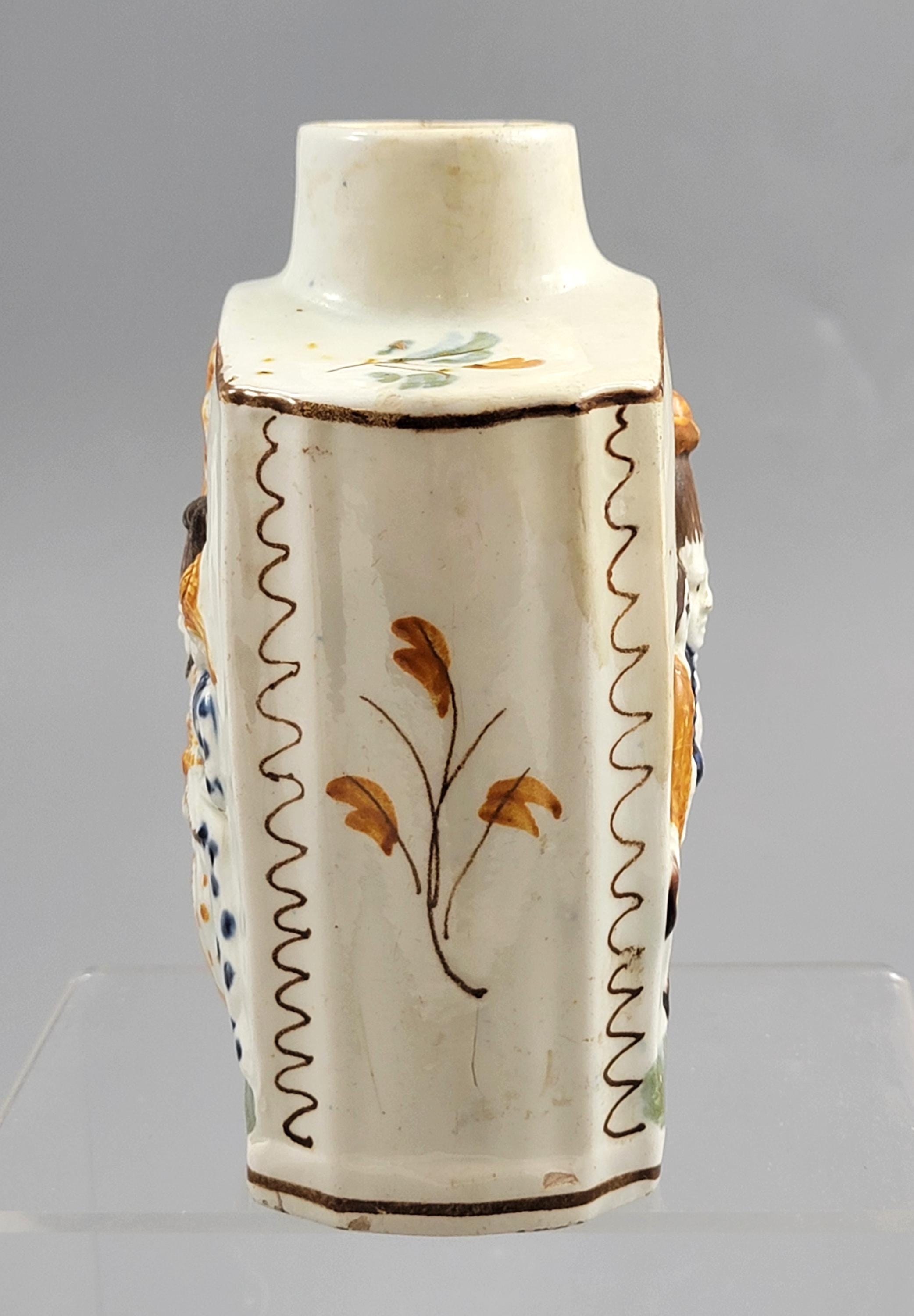 Prattware Pearlware “Macaroni” Tea Caddy, Staffordshire, c.1790–1800