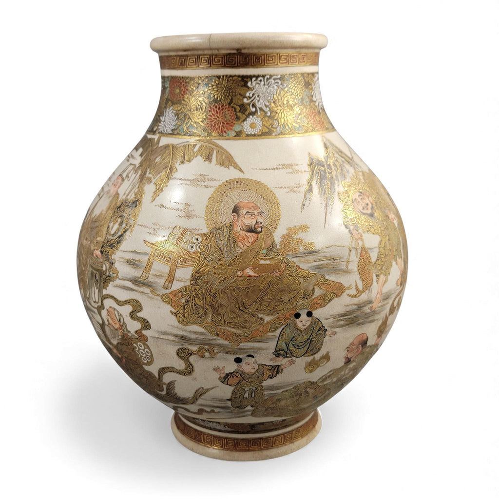 Monumental Kyoto Satsuma vase with immortals and scholars, signed Seiko-en Chokei, Meiji period