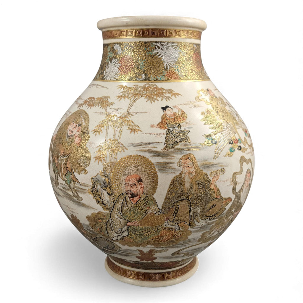 Monumental Kyoto Satsuma vase with immortals and scholars, signed Seiko-en Chokei, Meiji period