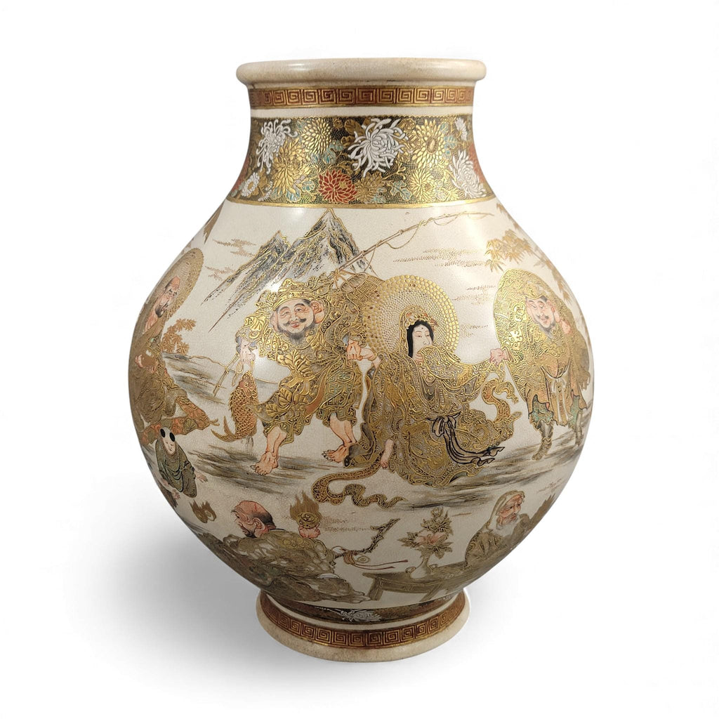 Monumental Kyoto Satsuma vase with immortals and scholars, signed Seiko-en Chokei, Meiji period
