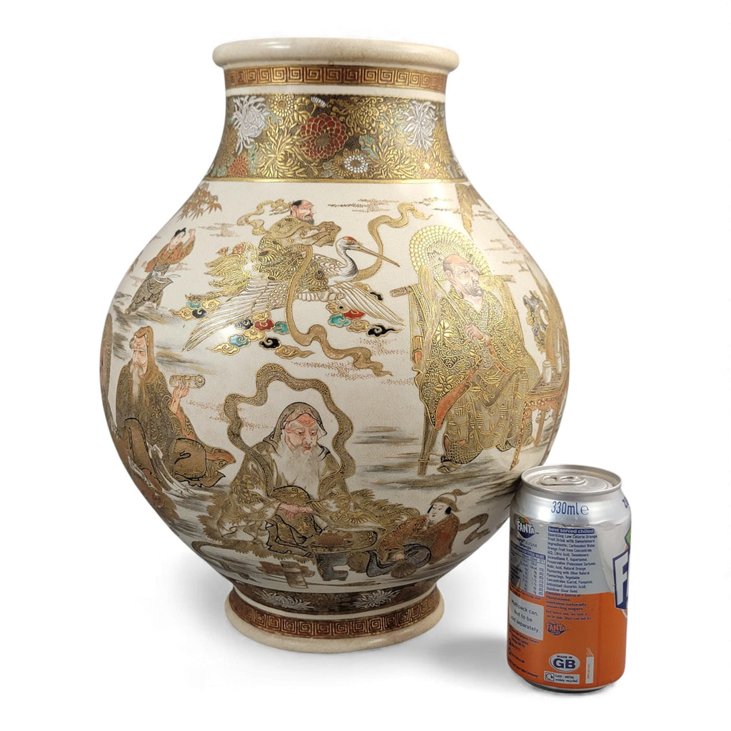 Monumental Kyoto Satsuma vase with immortals and scholars, signed Seiko-en Chokei, Meiji period