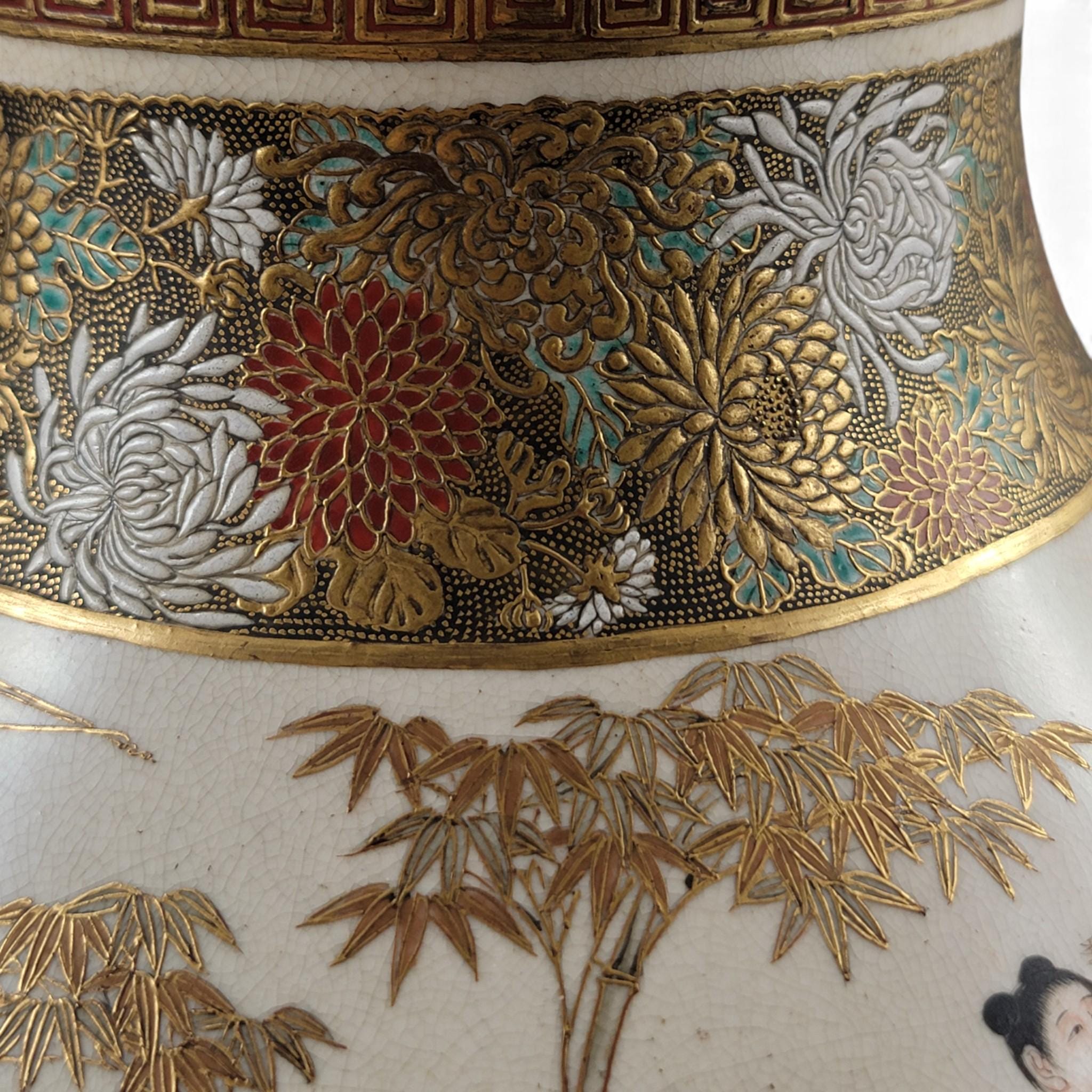 Monumental Kyoto Satsuma vase with immortals and scholars, signed Seiko-en Chokei, Meiji period