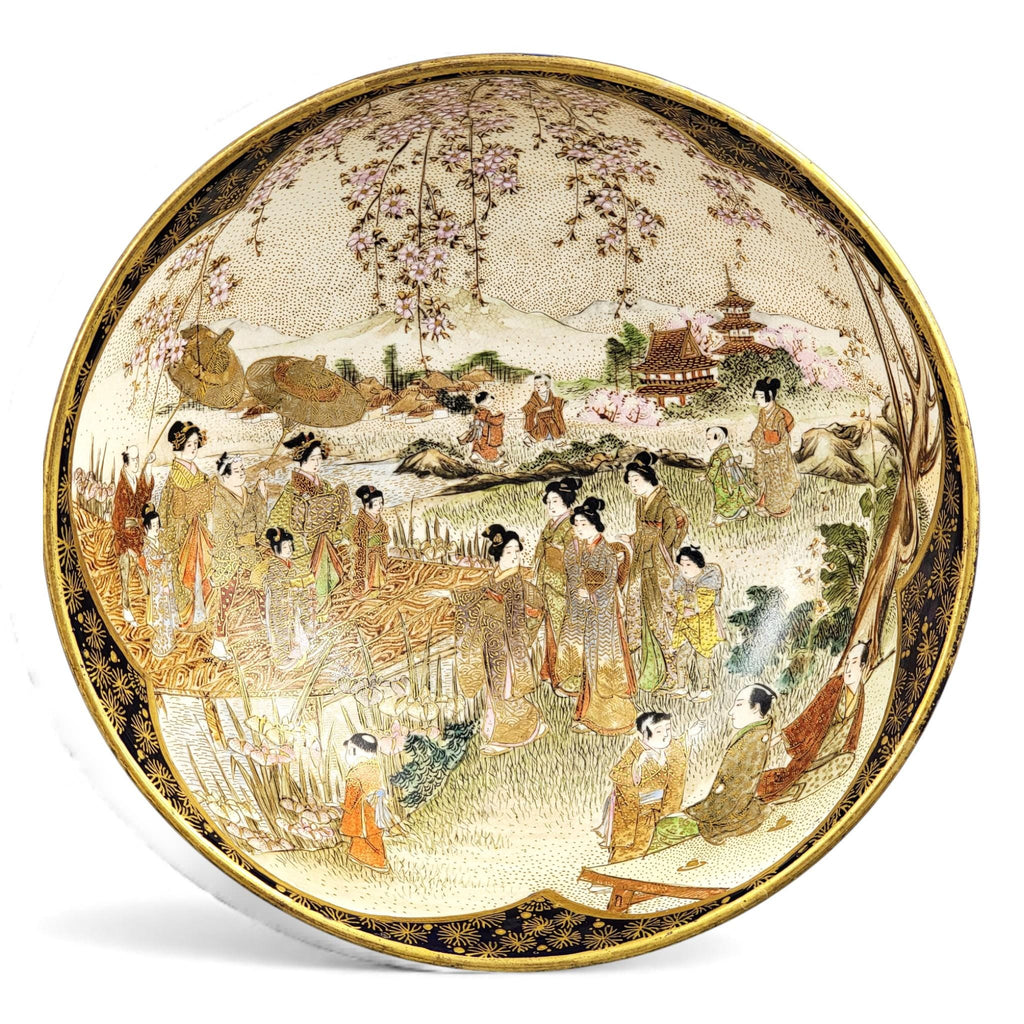 Japanese Satsuma Kyoto dragon bowl, cobalt and gilt, Meiji era