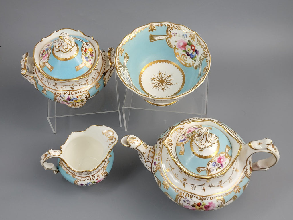 Rare Old Paris Tea Service, Petit Style, Turquoise & Floral, c. 1840