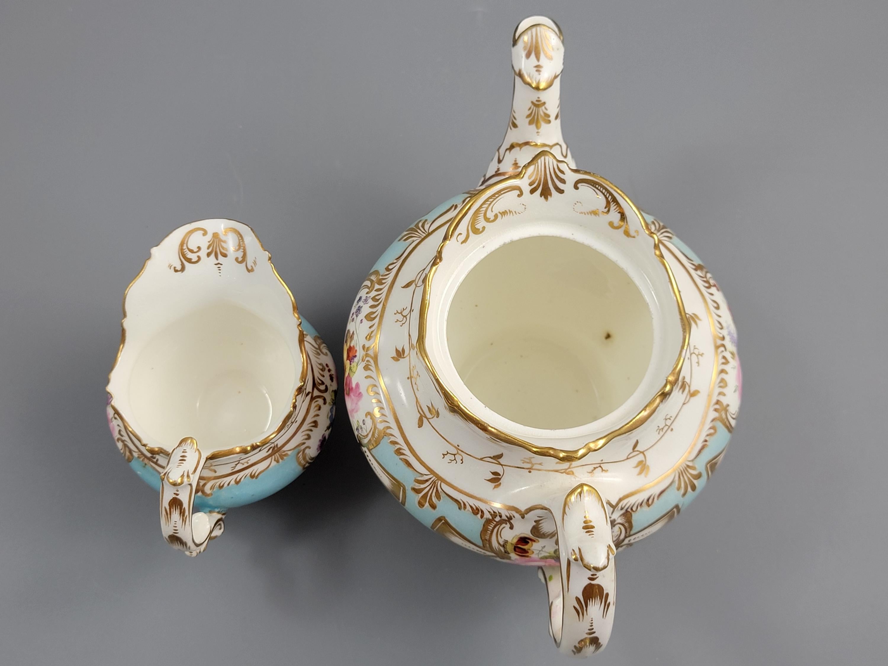 Rare Old Paris Tea Service, Petit Style, Turquoise & Floral, c. 1840