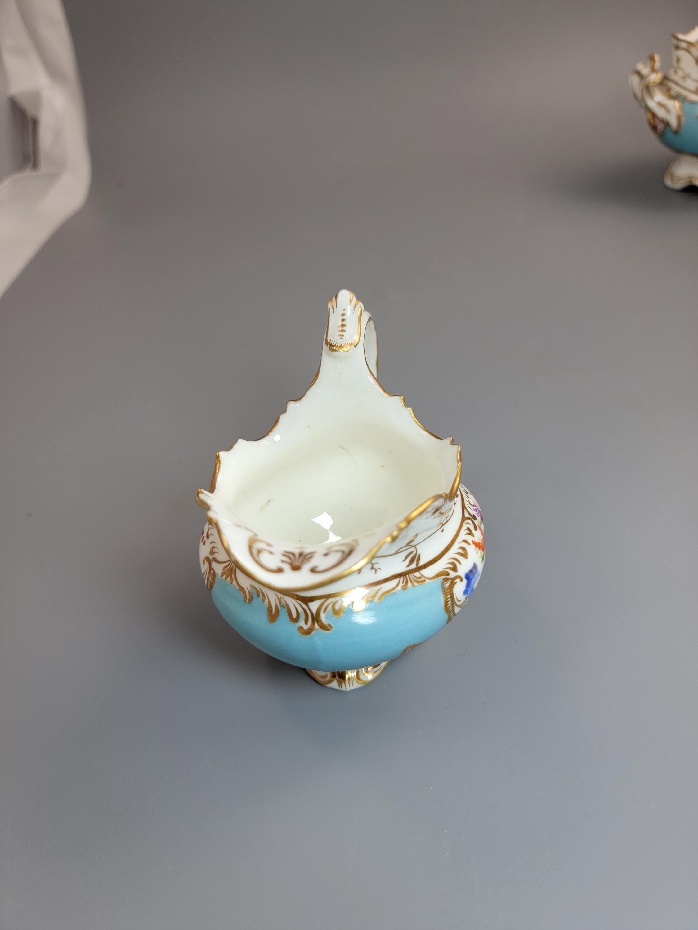 Rare Old Paris Tea Service, Petit Style, Turquoise & Floral, c. 1840