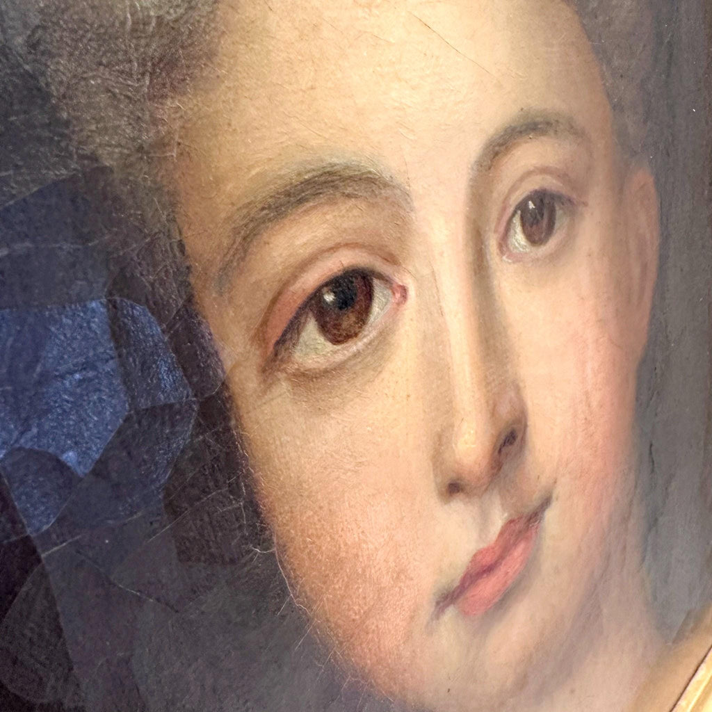 19th-century oil portrait in the style of Jean-Marc Nattier, Rococo revival framed painting