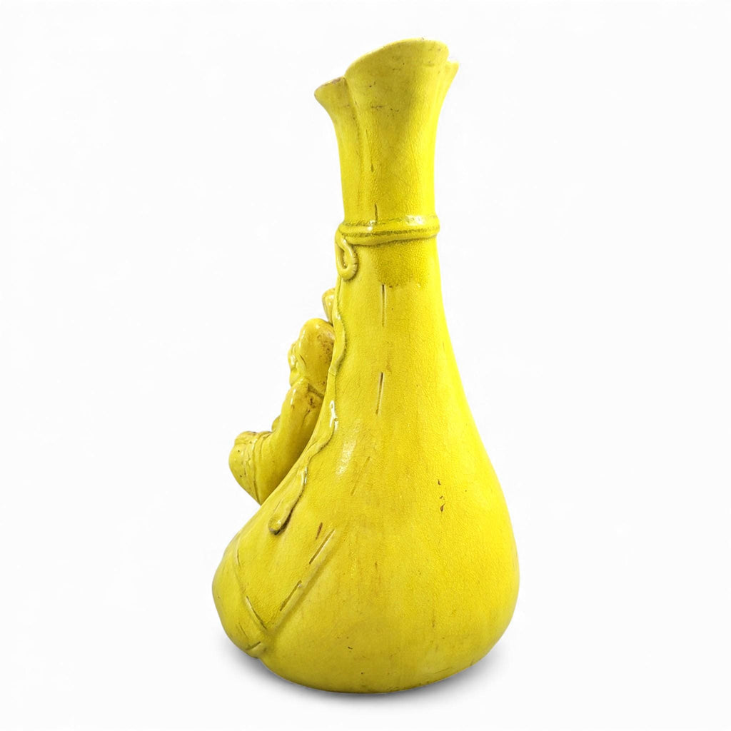Large antique Shiwan yellow Hotei figure vase, late 19th century, sculptural Chinese ceramic