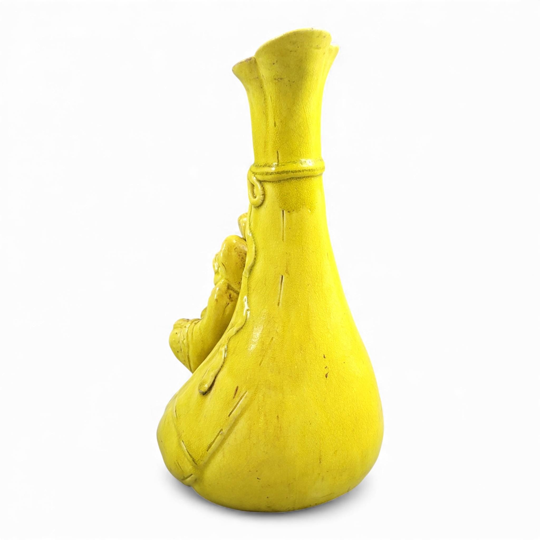 Large antique Shiwan yellow Hotei figure vase, late 19th century, sculptural Chinese ceramic