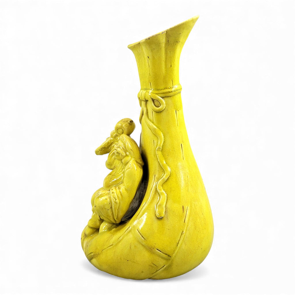 Large antique Shiwan yellow Hotei figure vase, late 19th century, sculptural Chinese ceramic