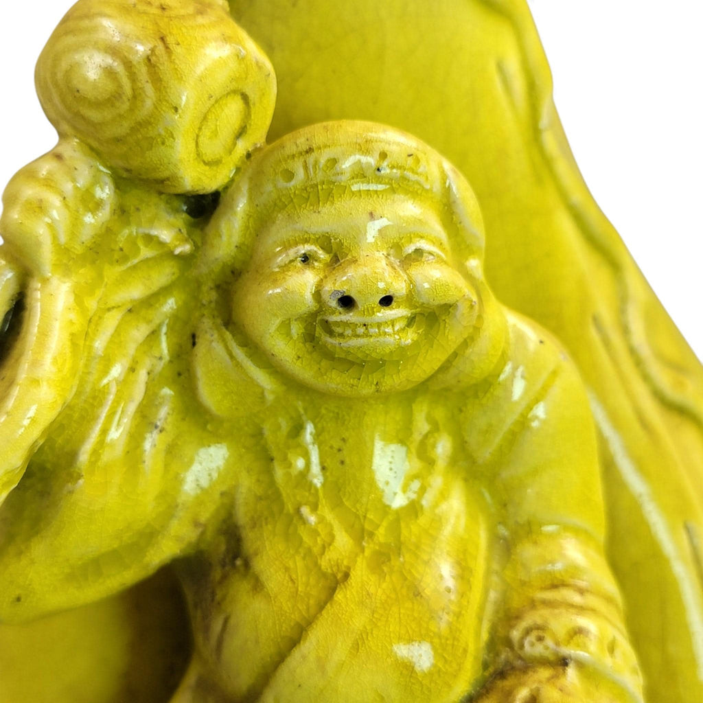 Large antique Shiwan yellow Hotei figure vase, late 19th century, sculptural Chinese ceramic